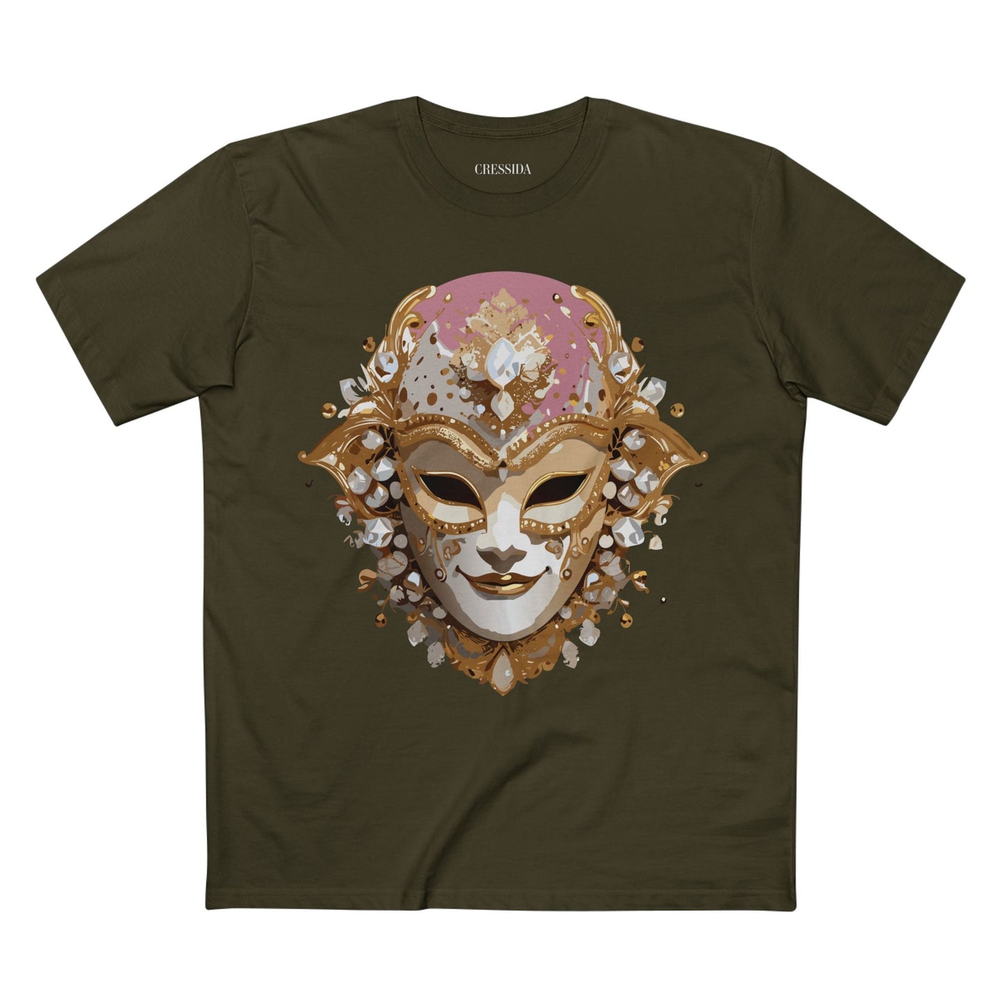 Carnival Mask Graphic T-Shirt Unisex 100 Cotton With Antique Gold Art Design Tee 19