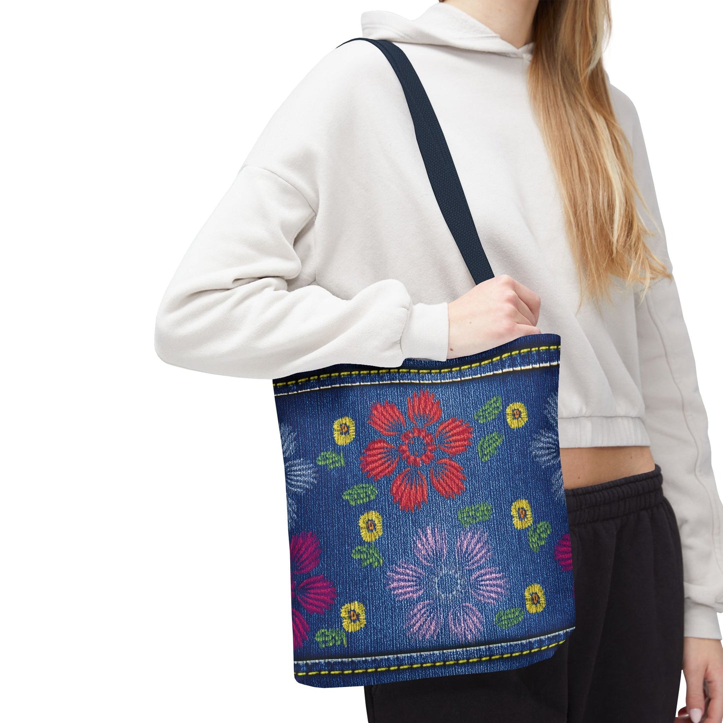 Denim Fabric Imitation Print Unisex Canvas Bag Poly Spun 3 Sizes Tote Bag 131