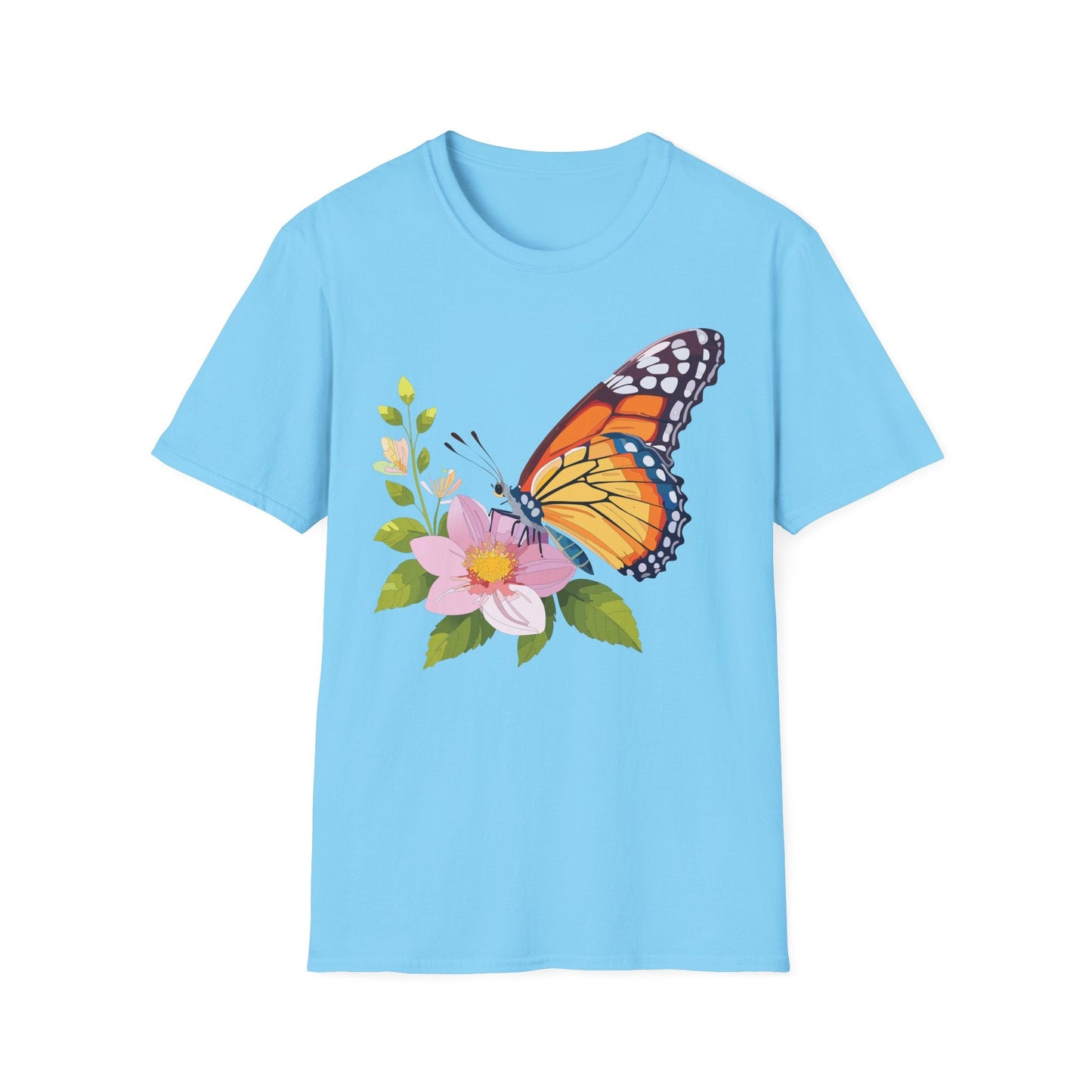 Butterfly T Shirt for Women and Men Monarch Print Softstyle Unisex Gildan 64000 Tee