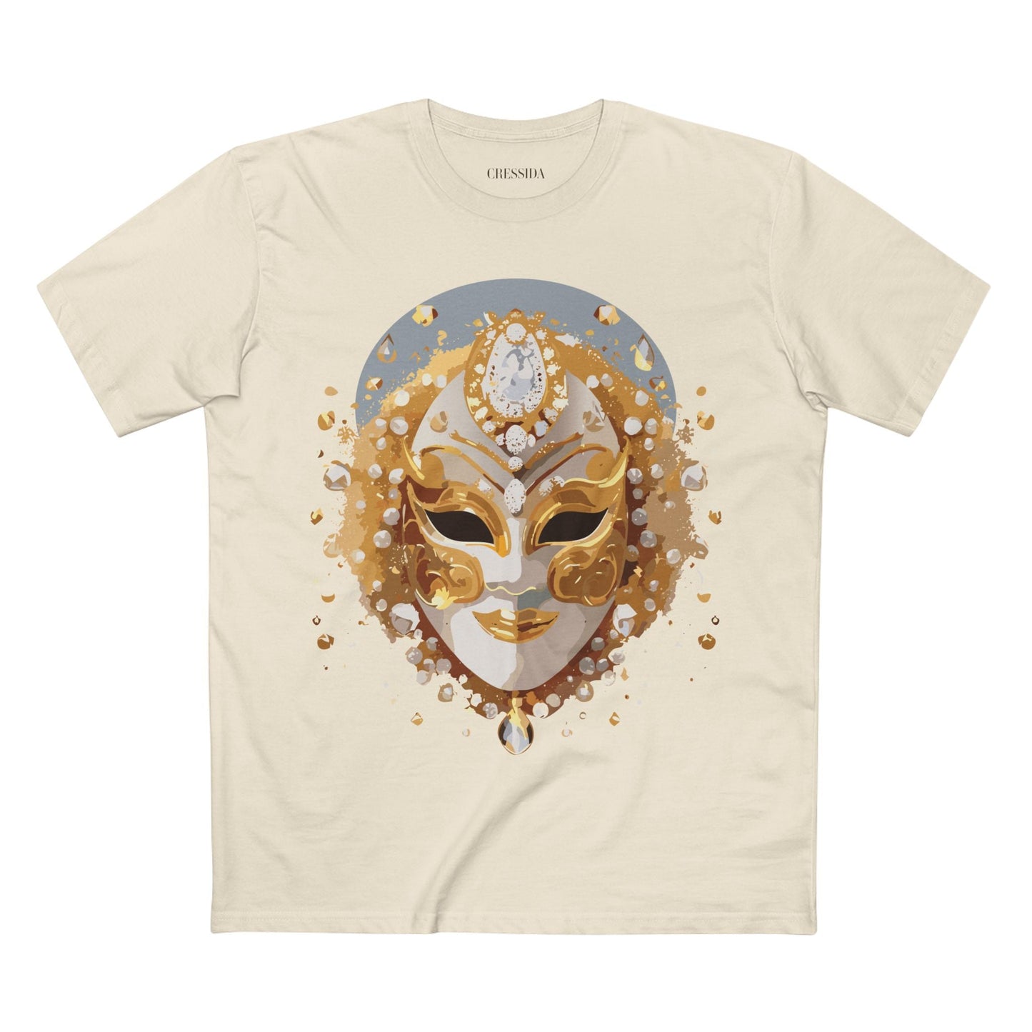 Carnival Mask Graphic T-Shirt Unisex 100 Cotton With Antique Gold Art Design Tee 5