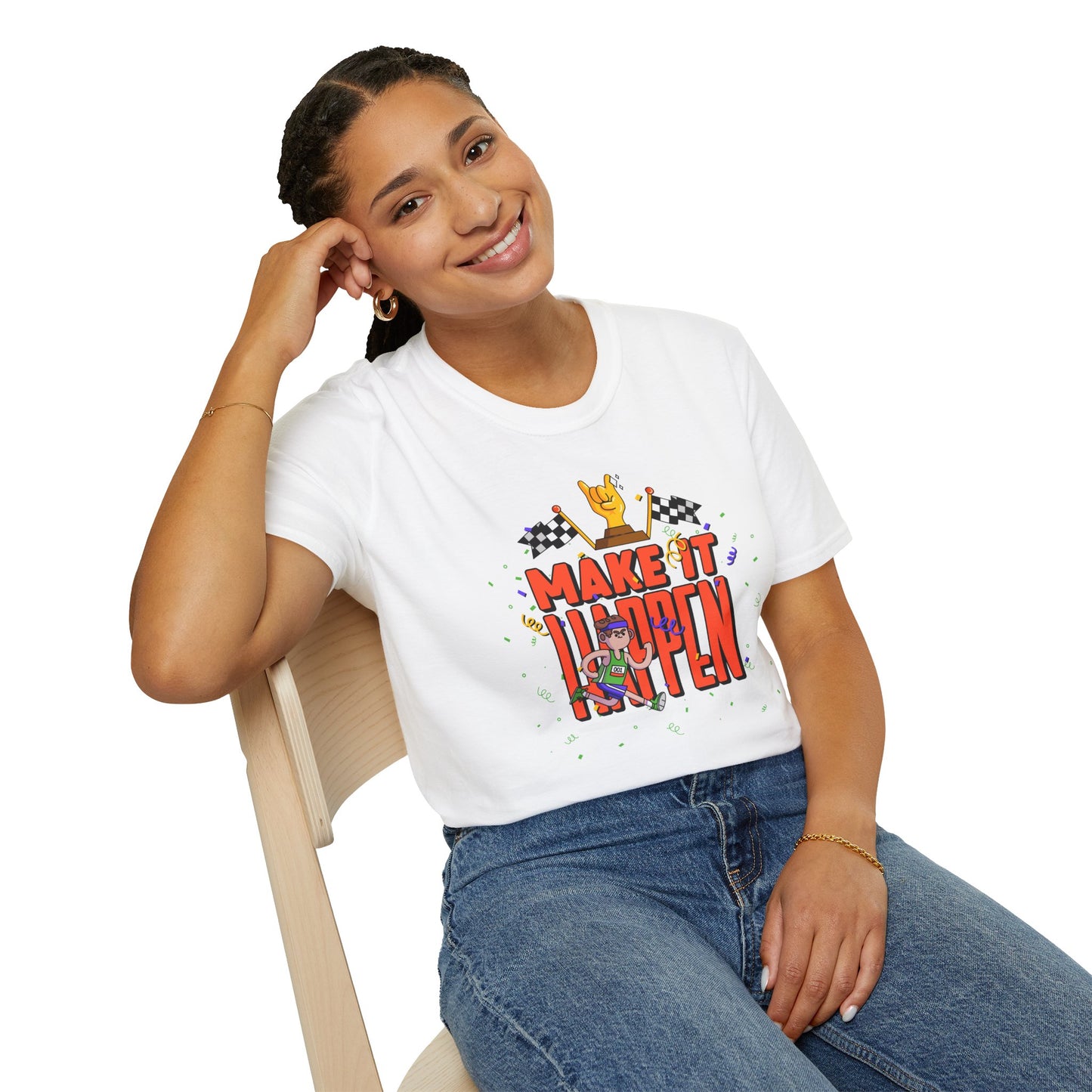Make It Happen Racing Graphic T-Shirt Unisex Cotton Short Sleeves Gildan Softstyle 64000 Tee