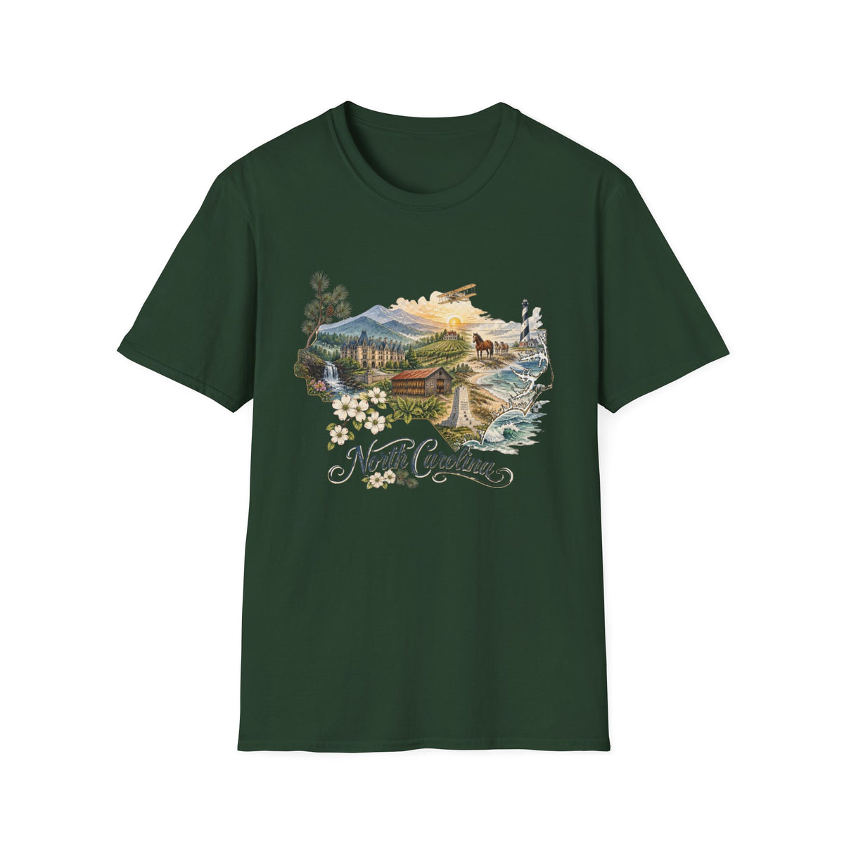 North Carolina State Travel Tourist Graphic Design Unisex 100 Cotton Gildan T-Shirt