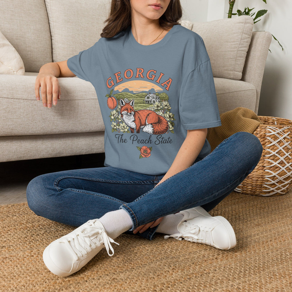 Georgia Fox T-Shirt — The Peach State Vintage Fox Graphic Travel Tourist Graphic Design Unisex 100 Cotton Gildan T-Shirt
