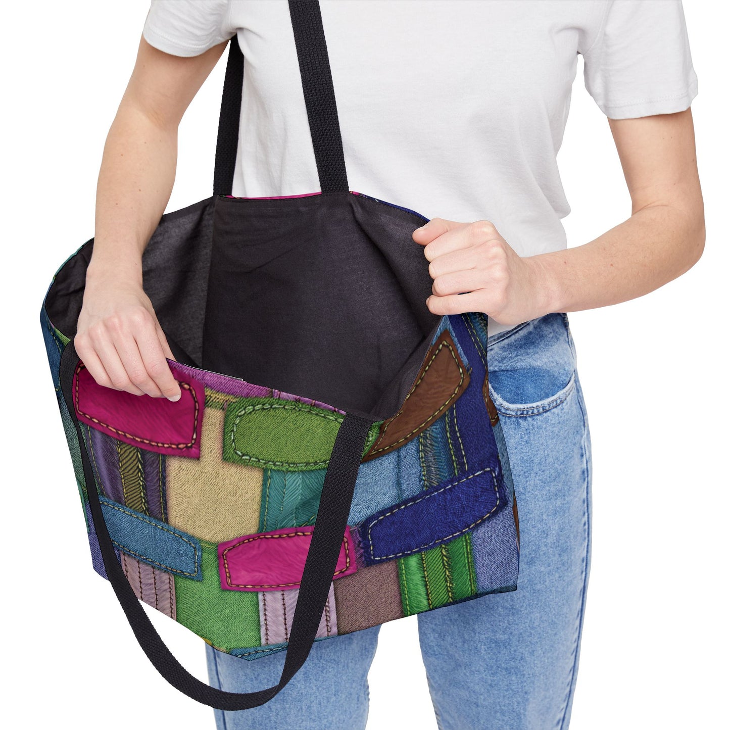 Denim Print Yoga Bag High-Quality 100% Spun Polyester 24x13 Canvas Gym Bag 37