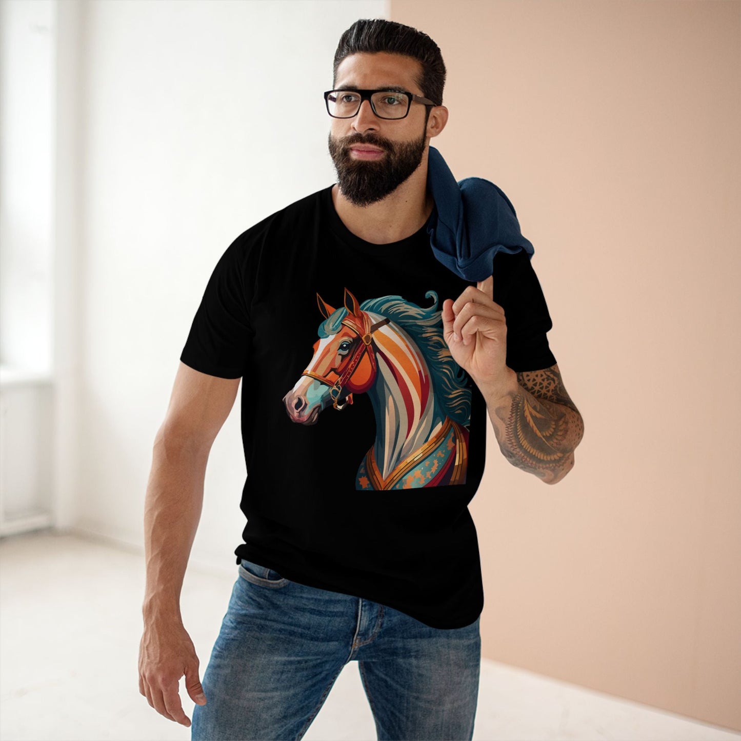 Horse Animal Shirt Unisex Premium Cotton Tee With Original Art Design From Retro2Nova Soft Breathable Art Collection