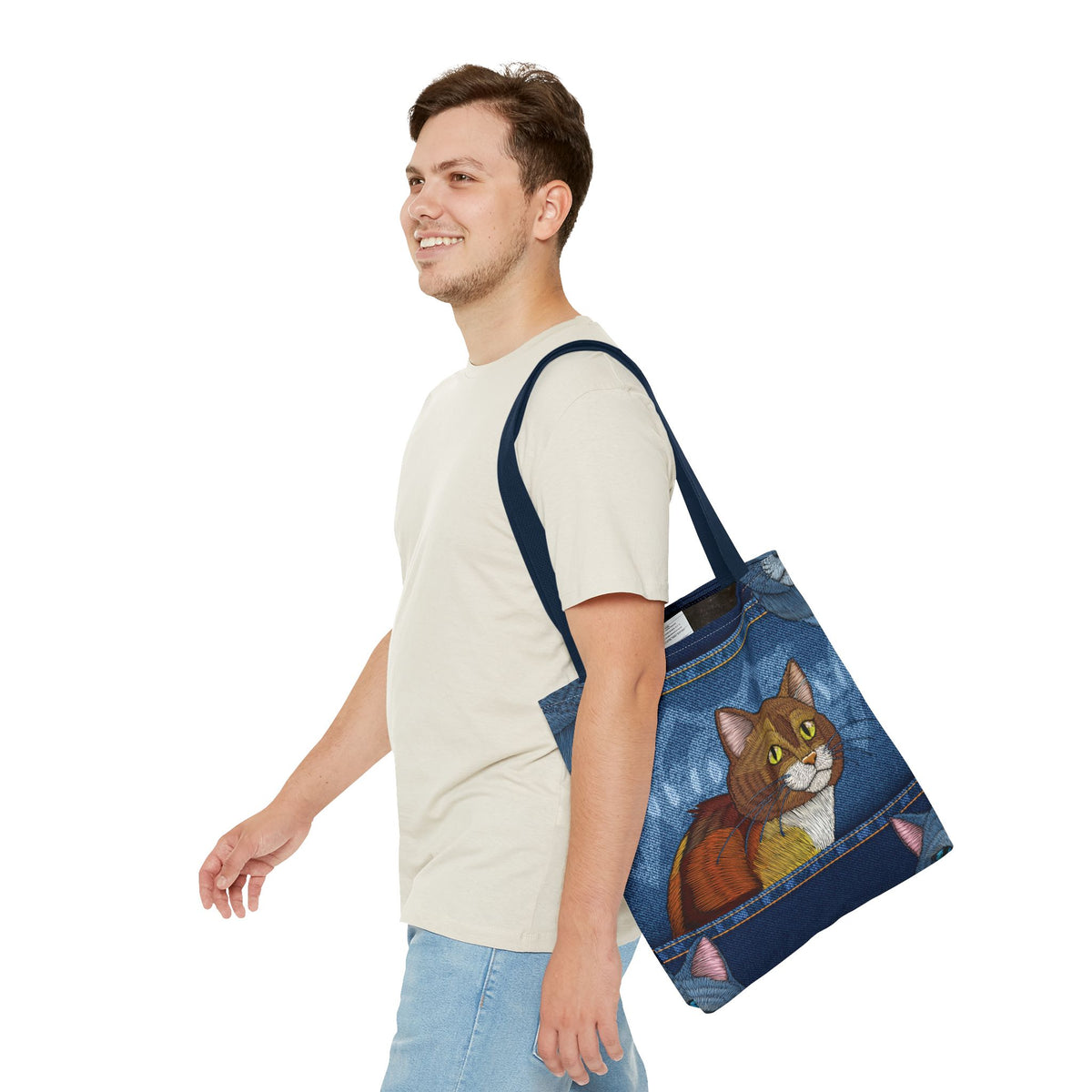 Denim Fabric Imitation Print Unisex Canvas Bag Poly Spun 3 Sizes Tote Bag 190-5