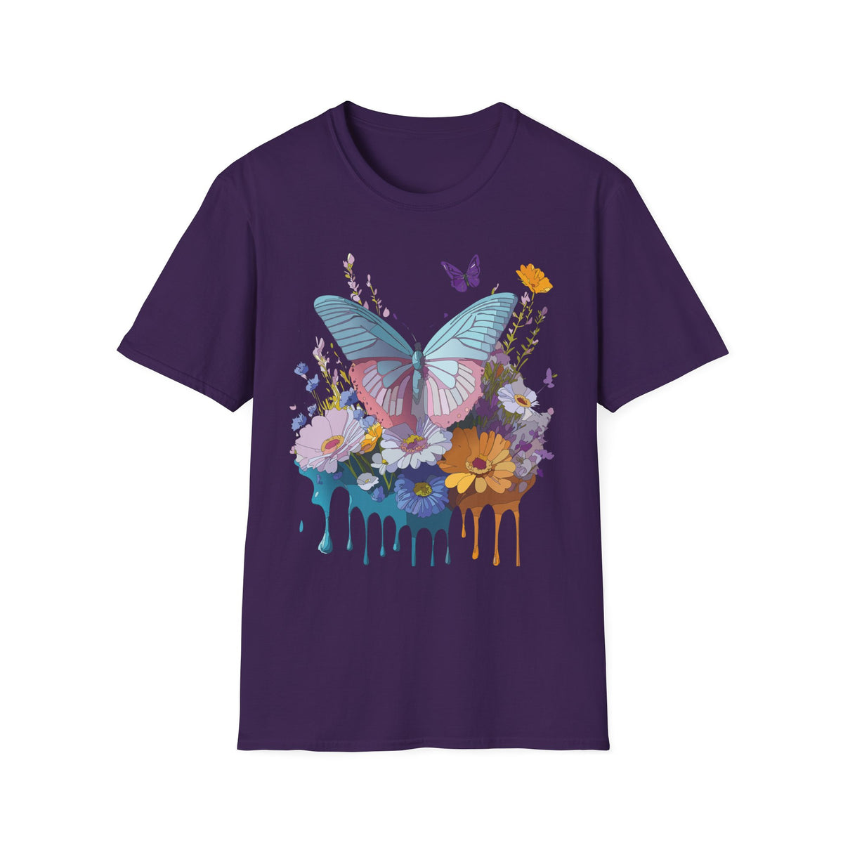 Butterfly Floral T-Shirt – Colorful Nature Garden Graphic Design Unisex 100 Cotton Gildan T-Shirt