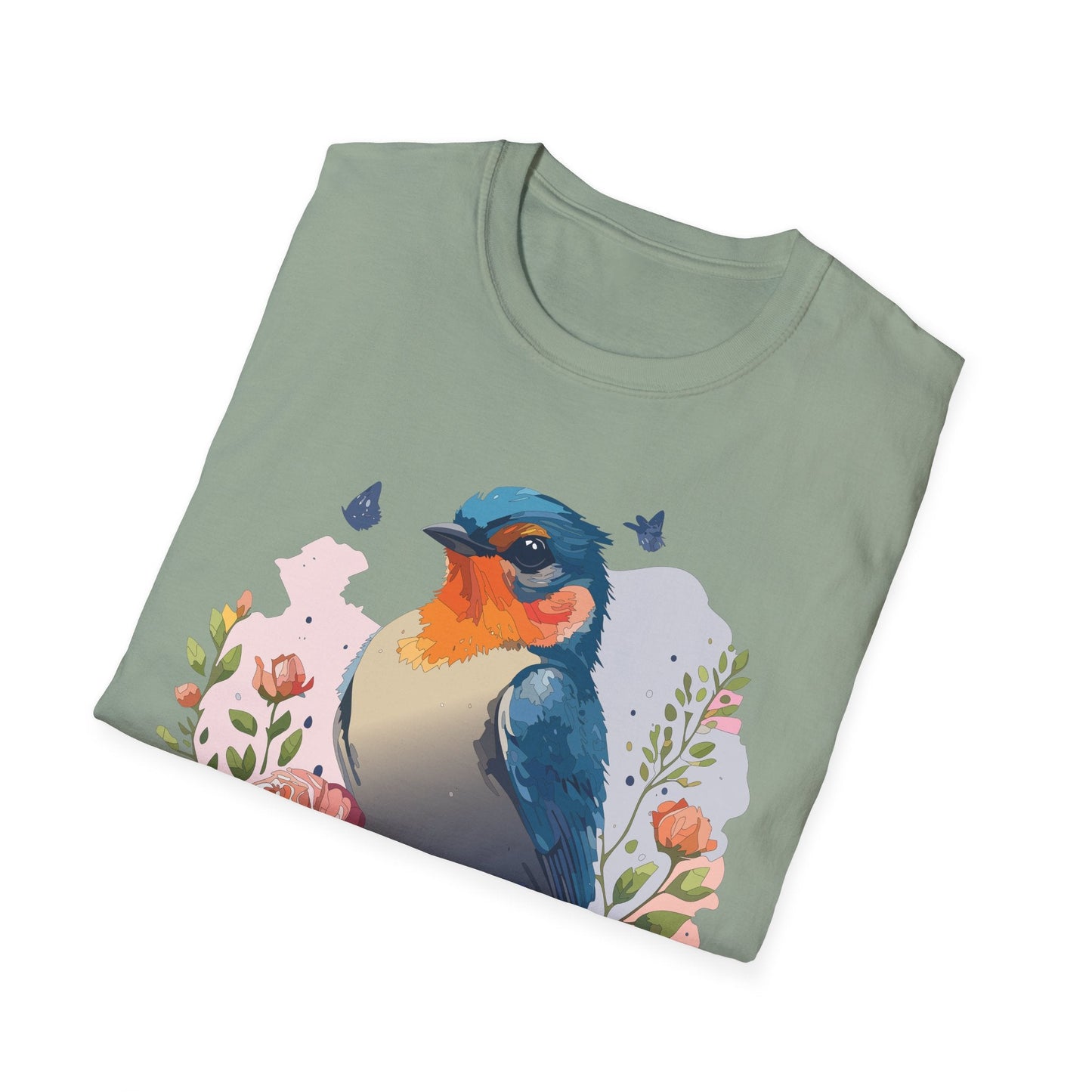 Bird T Shirt Floral Design Unisex Gildan Softstyle 64000 Ring Spun Cotton Tee Breathable Wear