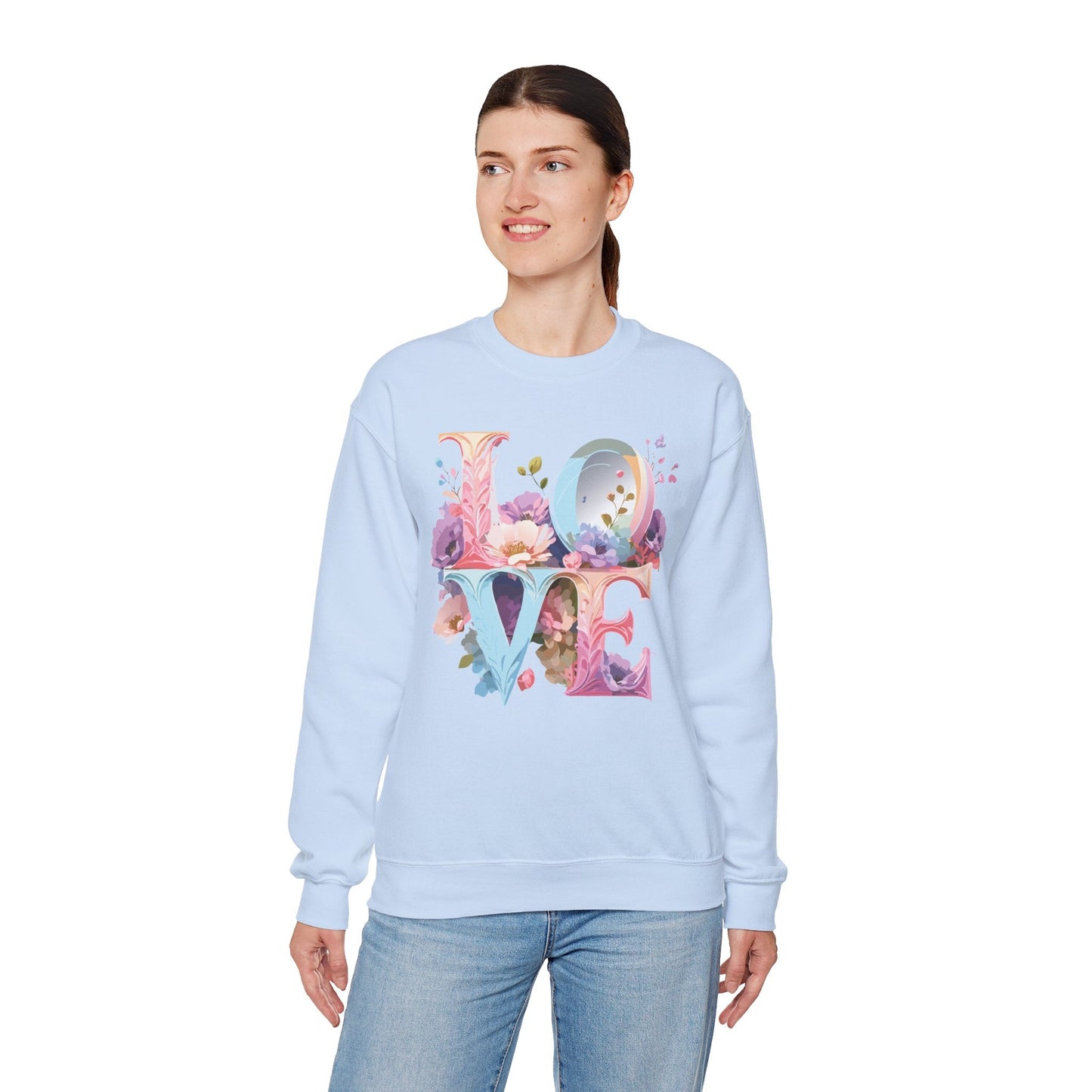 Floral Love Sweatshirt Unisex Crewneck Fifty Fifty Cotton Polyester Valentine Gift