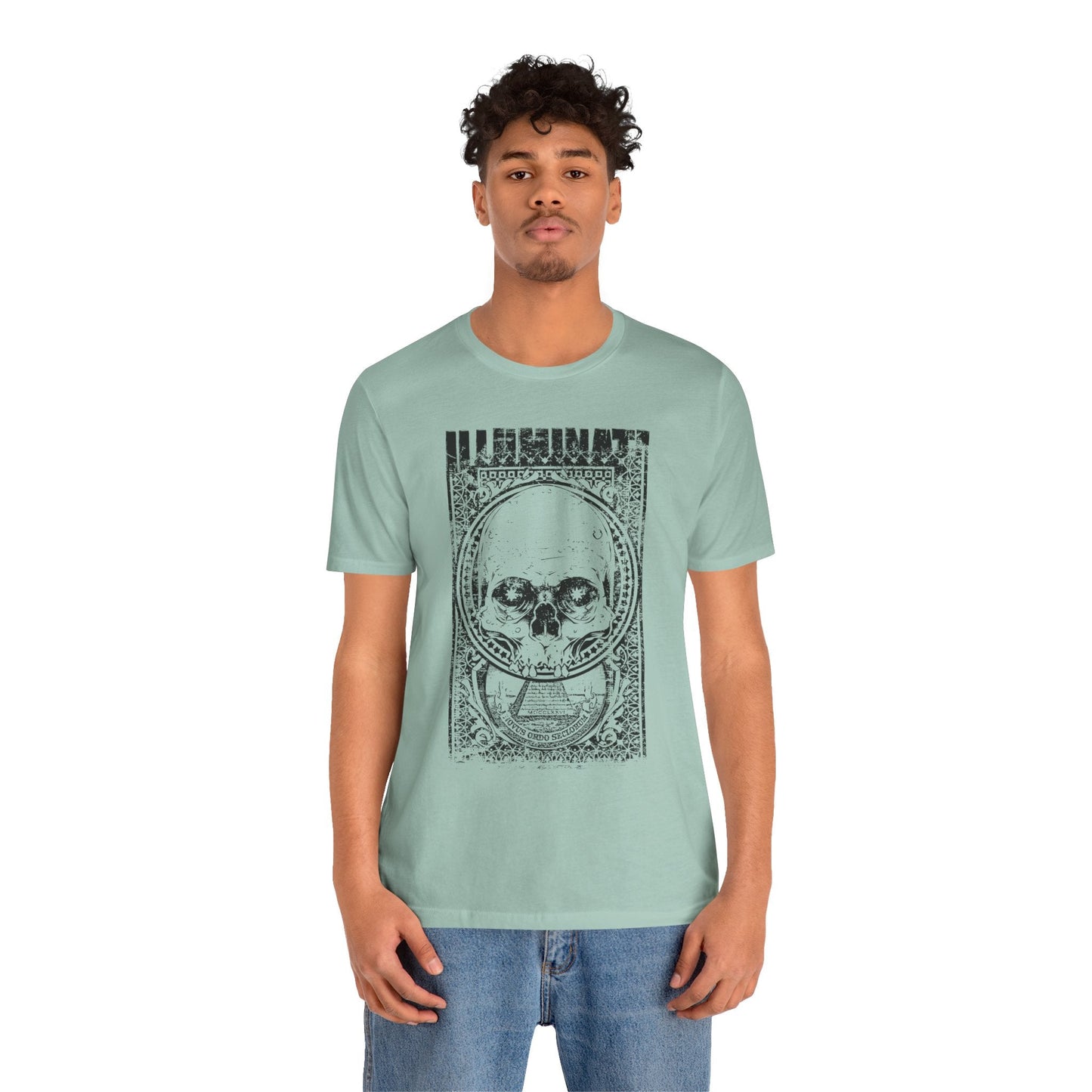 Skull Circle Graphic T-Shirt Vintage Etching Illustration Art Design Tee A-9