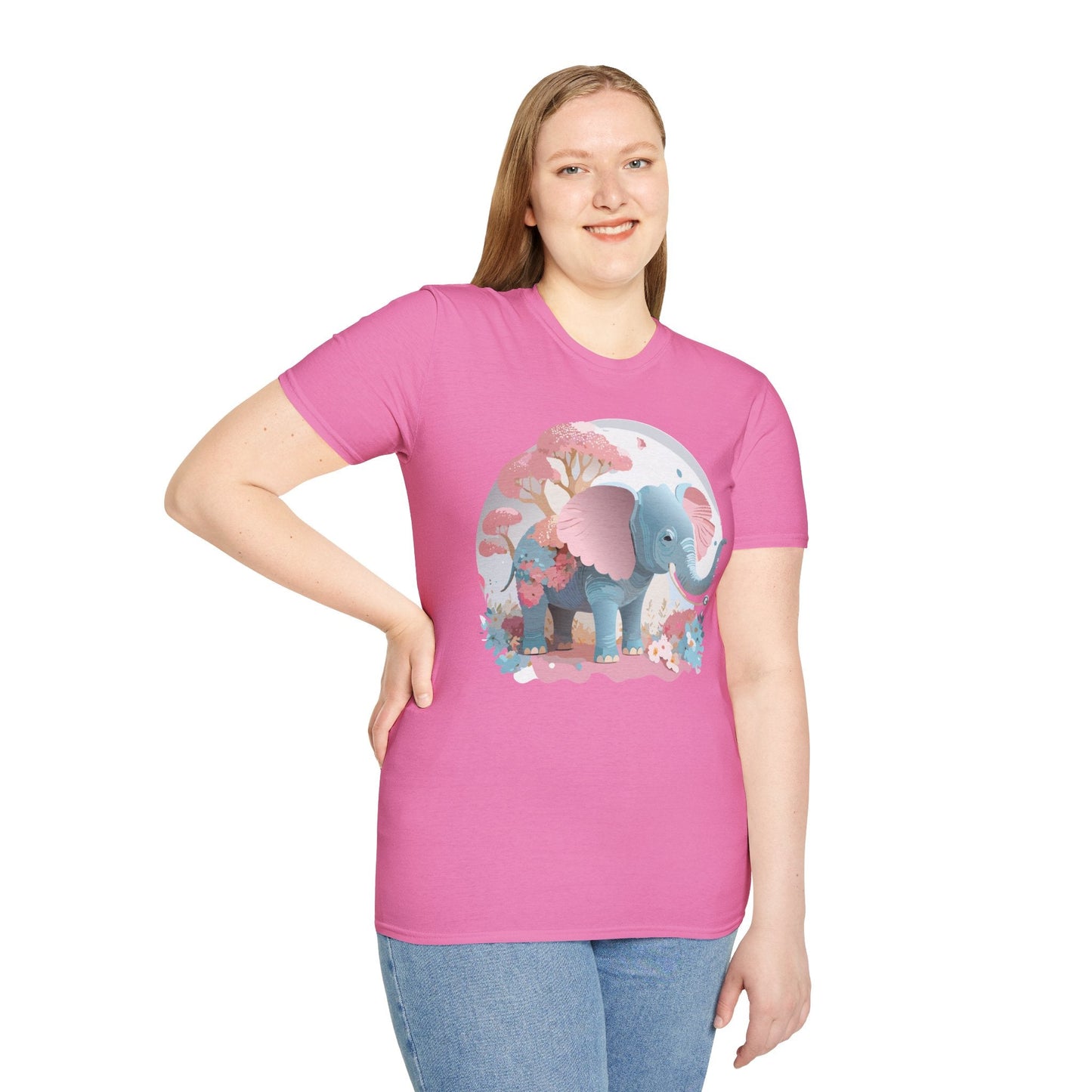 Unisex Elephant Graphic Tee Gildan Softstyle 64000 100 Percent Ring Spun Cotton Fabric