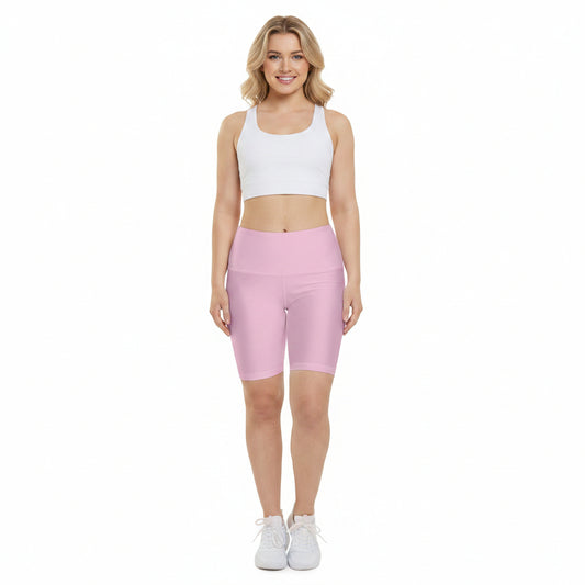 Pastel Petal Pink Women's Workout Shorts — Solid High-Waist Biker Shorts for Exercise & Everyday Wear