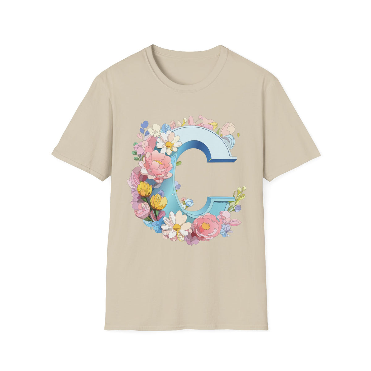 Floral Letter C T-Shirt | Blue Monogram Initial Tee