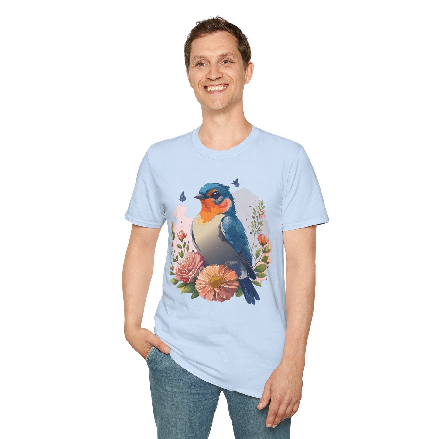 Bird T Shirt Floral Design Unisex Gildan Softstyle 64000 Ring Spun Cotton Tee Breathable Wear