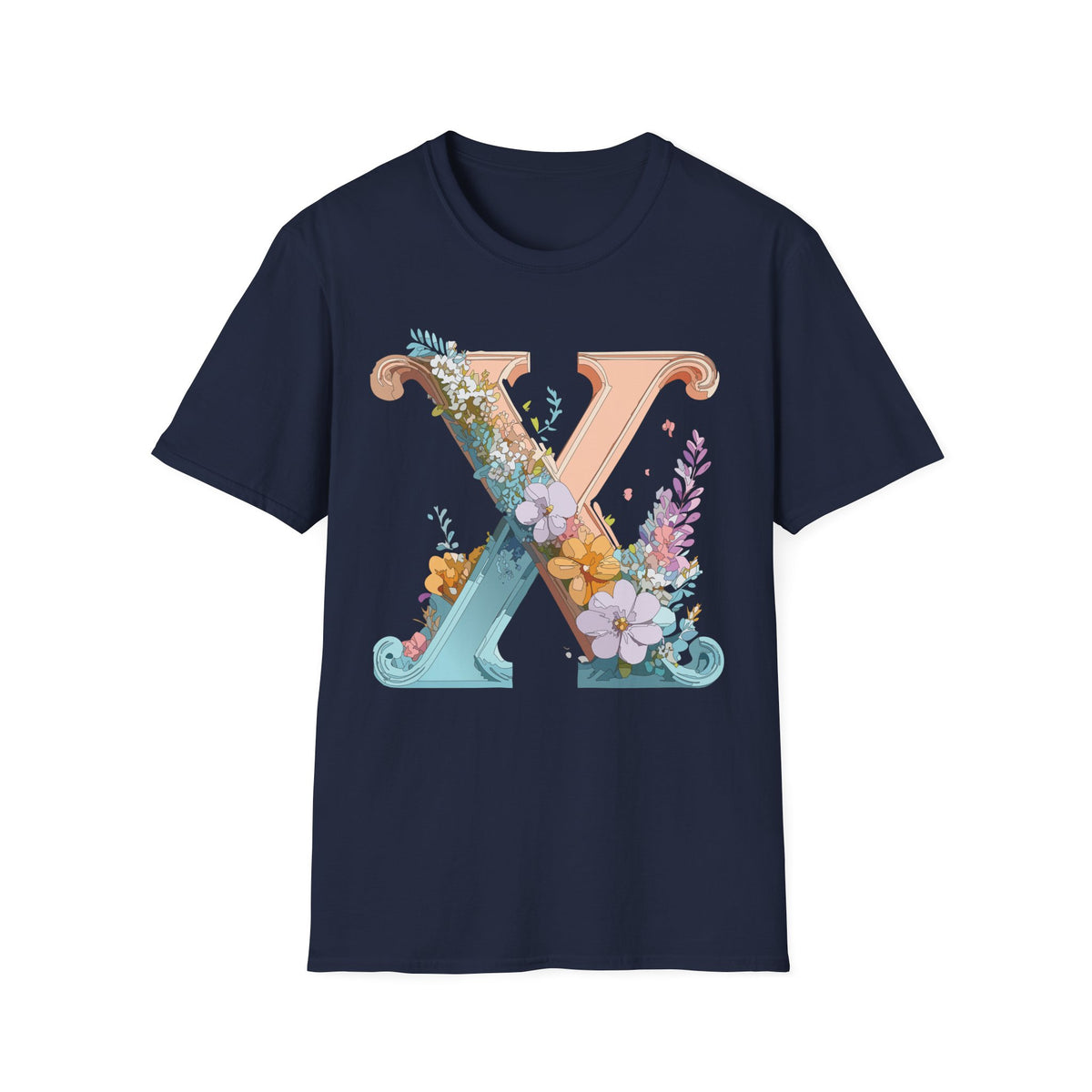 Floral Letter X T-Shirt | Monogram Initial Tee, Botanical Alphabet Shirt