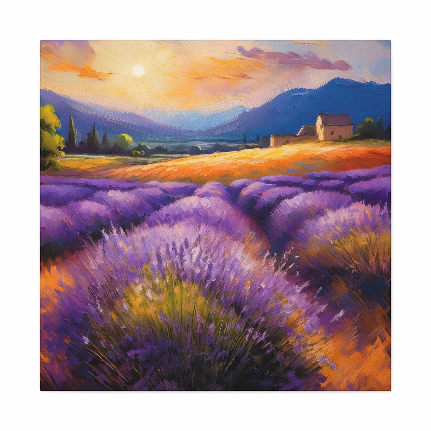 Lavender Landscape Print Canvas, Landscape Oil Paint Print 20x20, 24x24, 30x30, 32x32, 36x36 Art Design Print Non-Frame MC-33