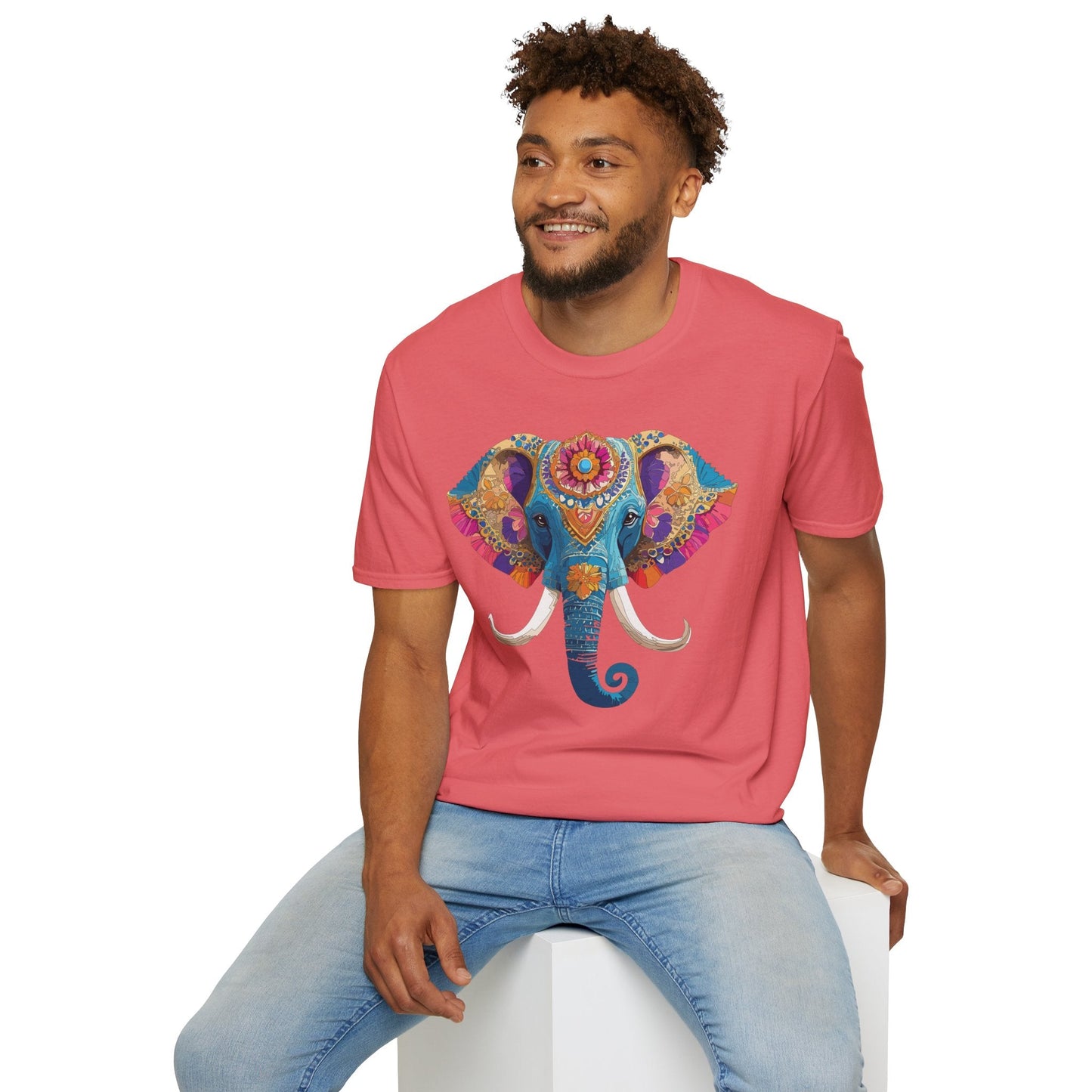 Unisex Elephant Graphic Tee Gildan Softstyle Cotton T Shirt Animal Print Comfortable Wear