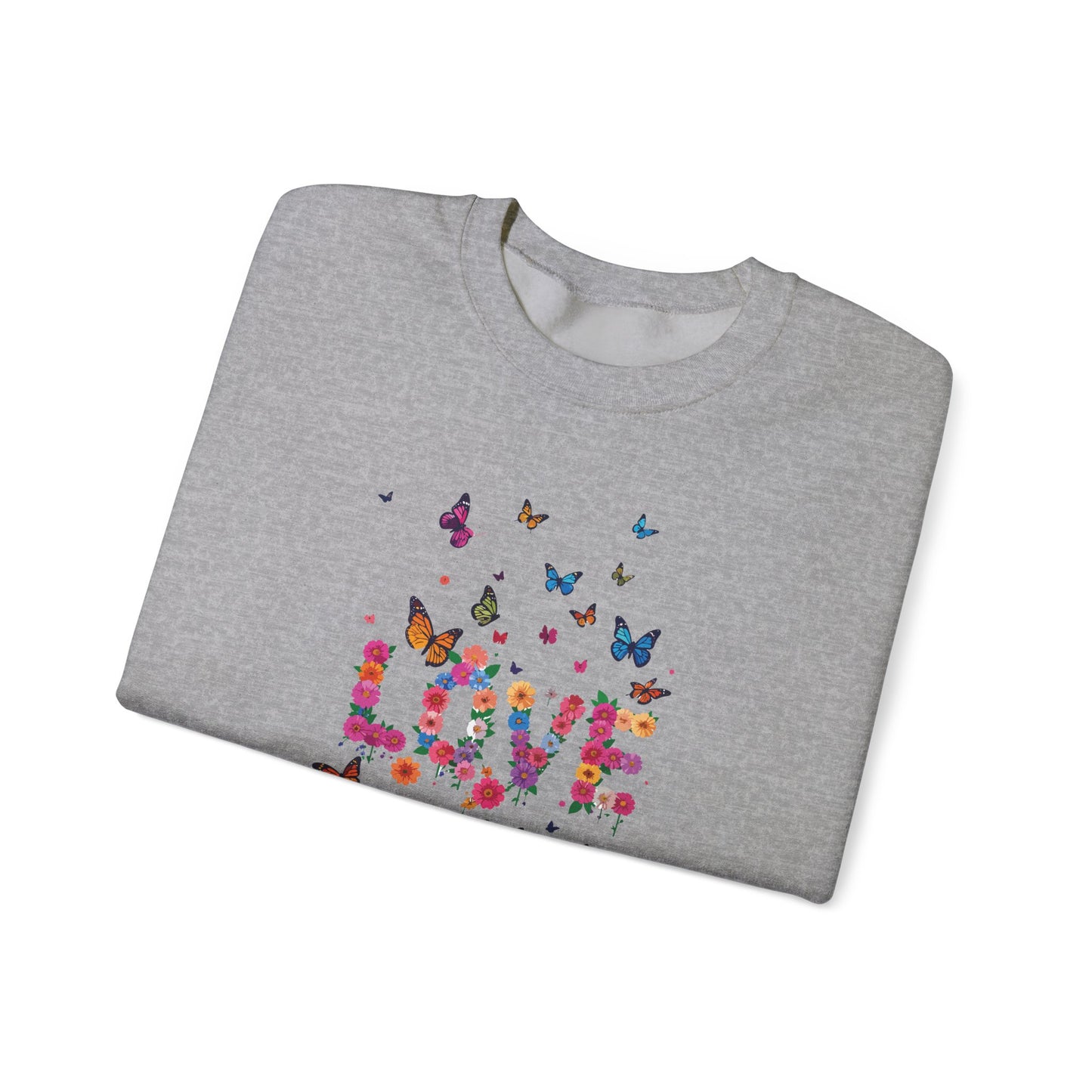 Unisex Floral Love Sweatshirt, Love Floral Sweatshirt, Floral Butterfly Sweatshirt, 50/50 Cotton-Poly Valentine's Day Sweatshirt 08