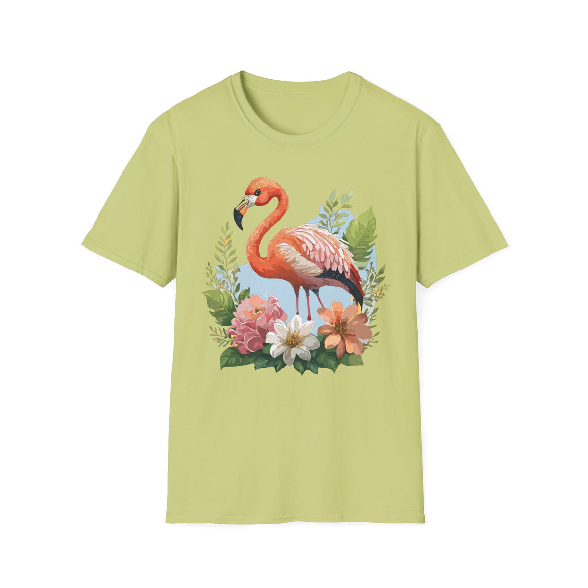 Pink Flamingo Illustration T-Shirt | Tropical Bird Floral Design