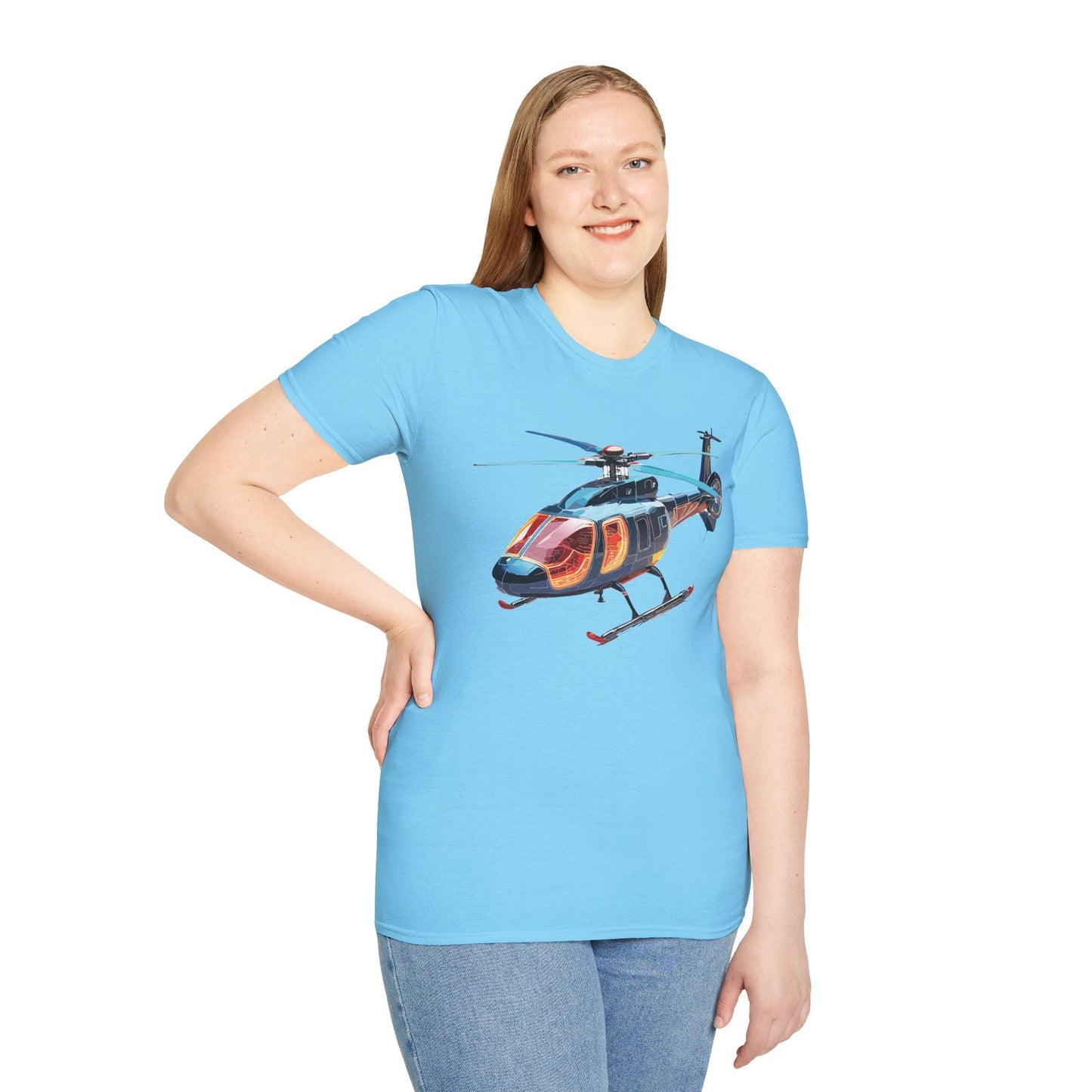 Unisex Helicopter Chopper Shirt Graphic Tee Softstyle 64000 100 Percent Ring Spun Cotton