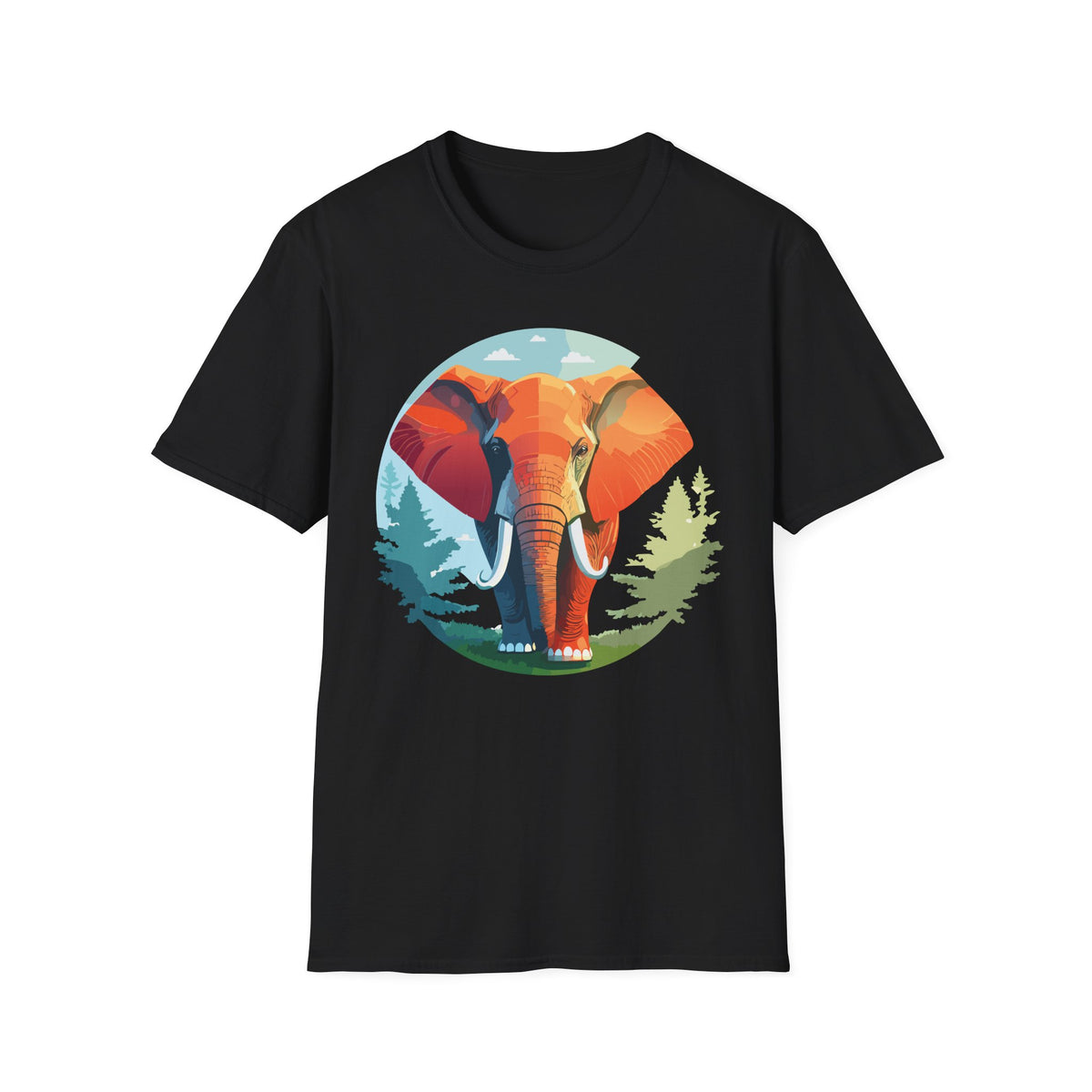 Colorful Elephant Illustration T-Shirt | Vibrant Wildlife Circle Art