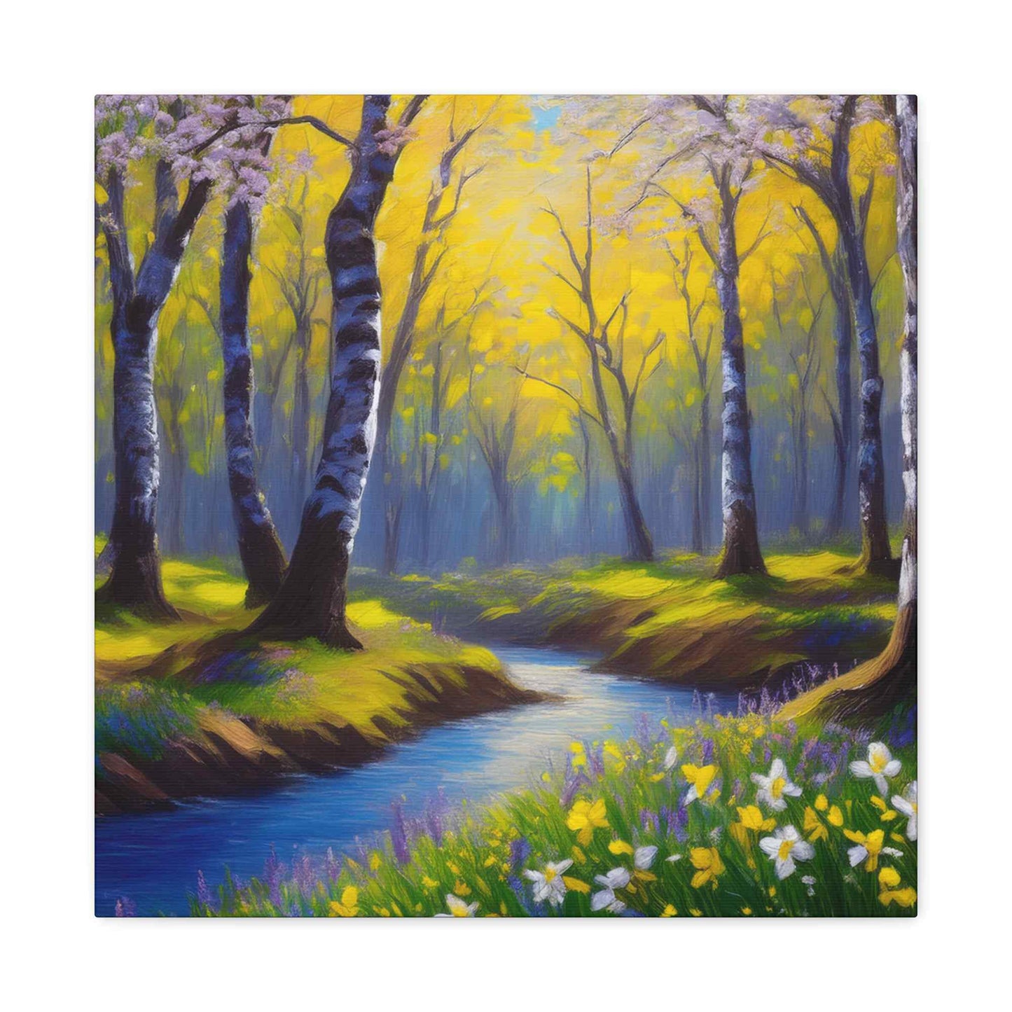 Spring Forest Print Canvas, Oil Paint Print 20x20, 24x24, 30x30, 32x32, 36x36 Art Design Print Pine-Wood Inner Frame MC-93