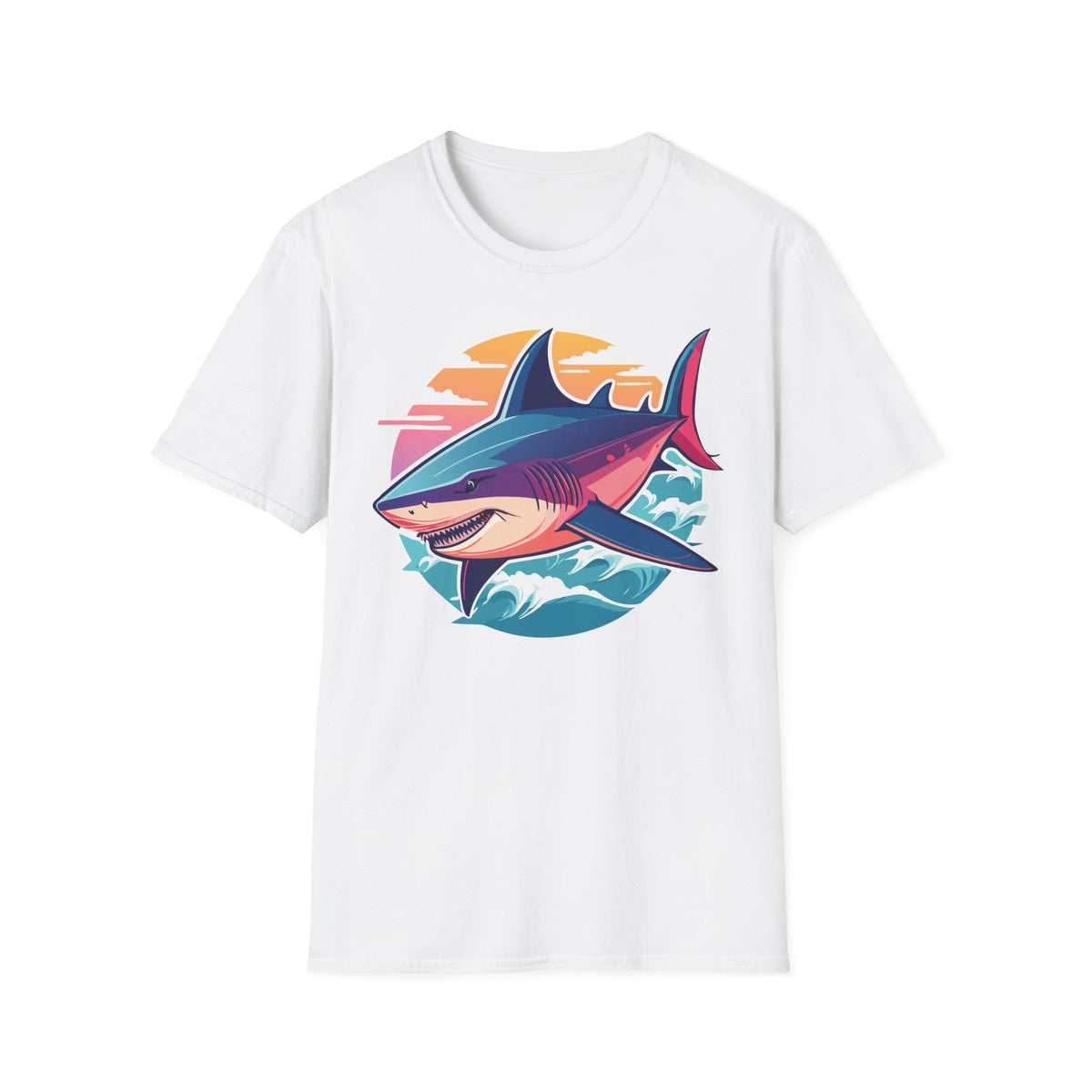 Sunset Shark Illustration T-Shirt | Retro Ocean Wave Tee