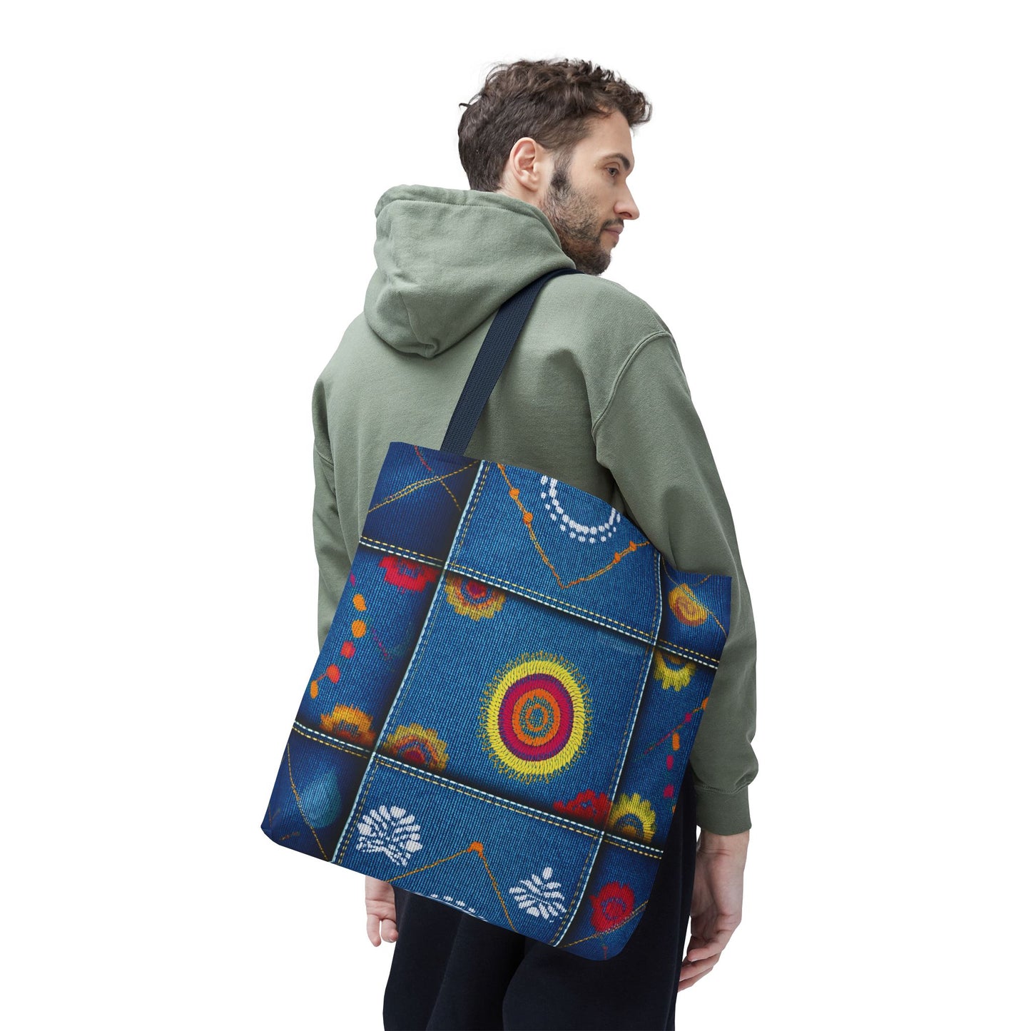 Diwali Graphic Denim Fabric Imitation Print Unisex Canvas Bag Poly Spun 3 Sizes Tote Bag 205-17