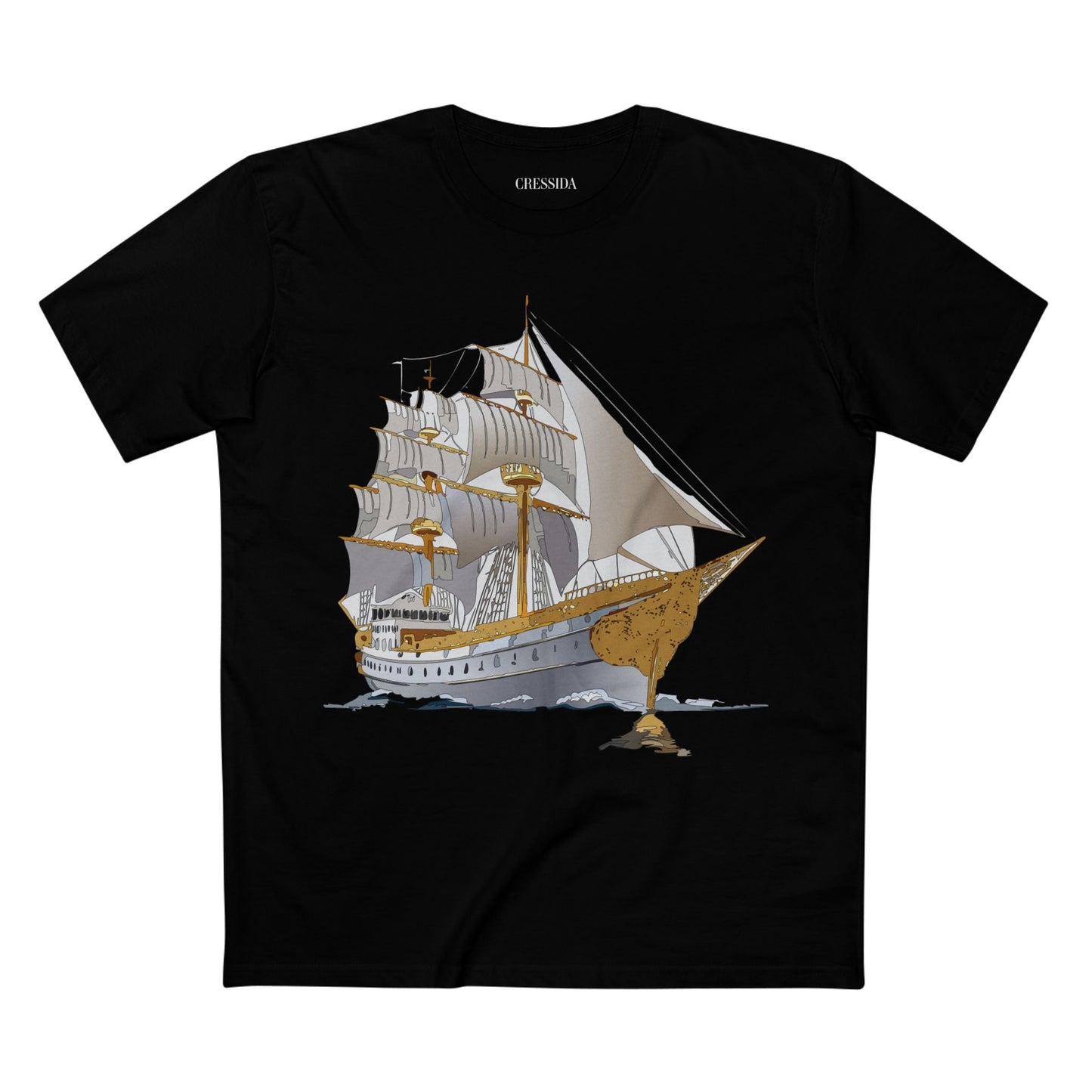 Ship Graphic Unisex 100 Cotton T-Shirt with Gold Frigate Art Design 6