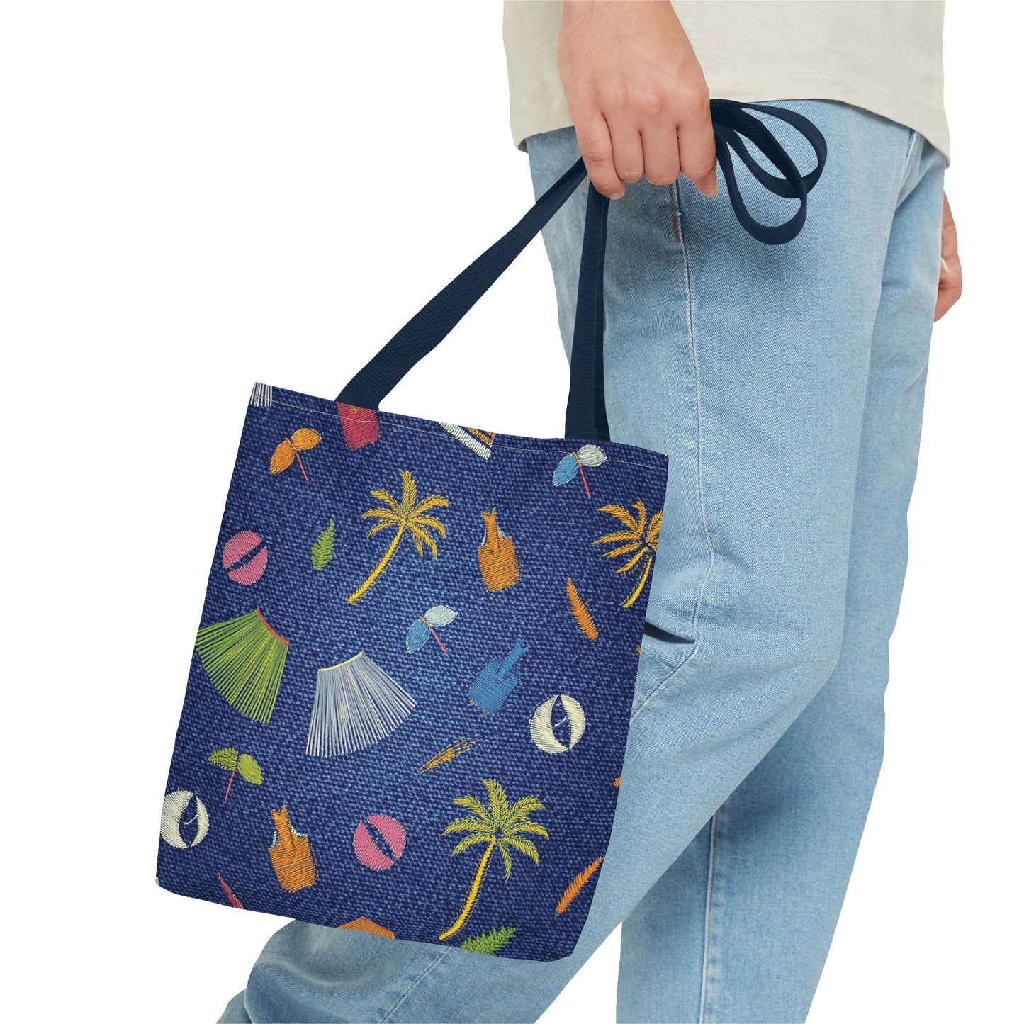 Denim Fabric Imitation Print Unisex Canvas Bag Poly Spun 3 Sizes Tote Bag 182-3