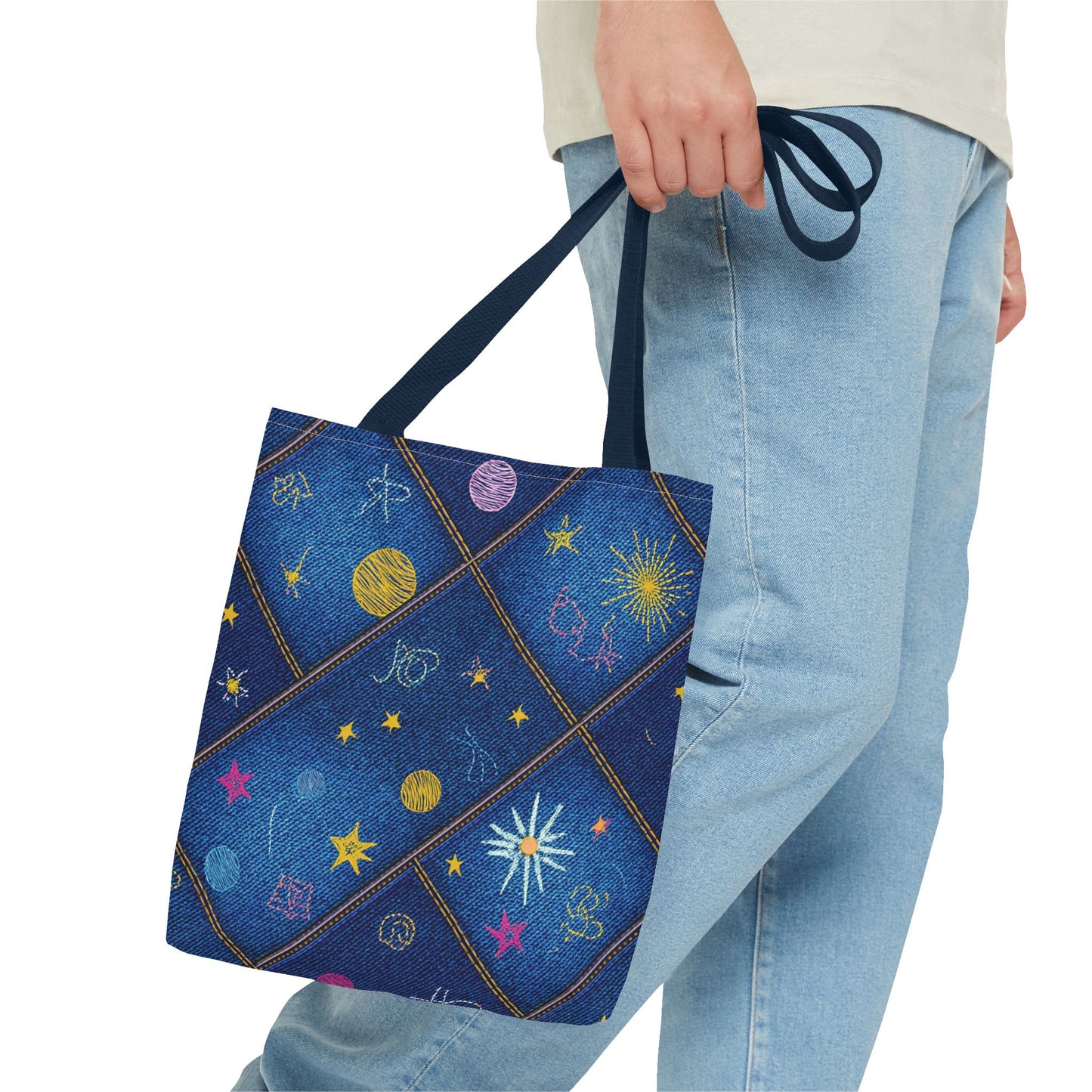 Denim Fabric Imitation Print Unisex Canvas Bag Poly Spun 3 Sizes Tote Bag 183-3