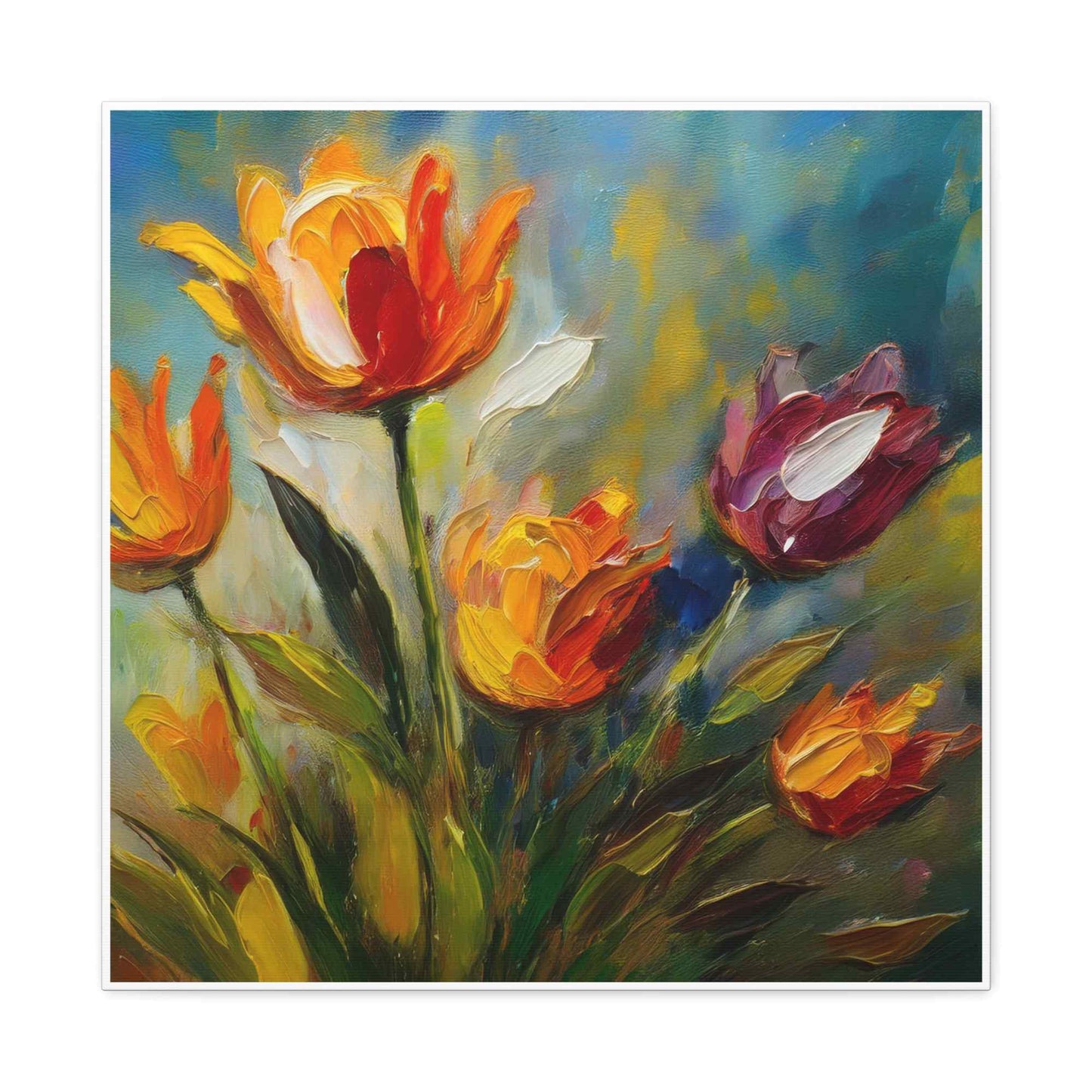 Tulips Print Canvas, Floral Oil Paint Print 20x20, 24x24, 30x30, 32x32, 36x36 Art Design Pine-Wood Inner Frame MC-146