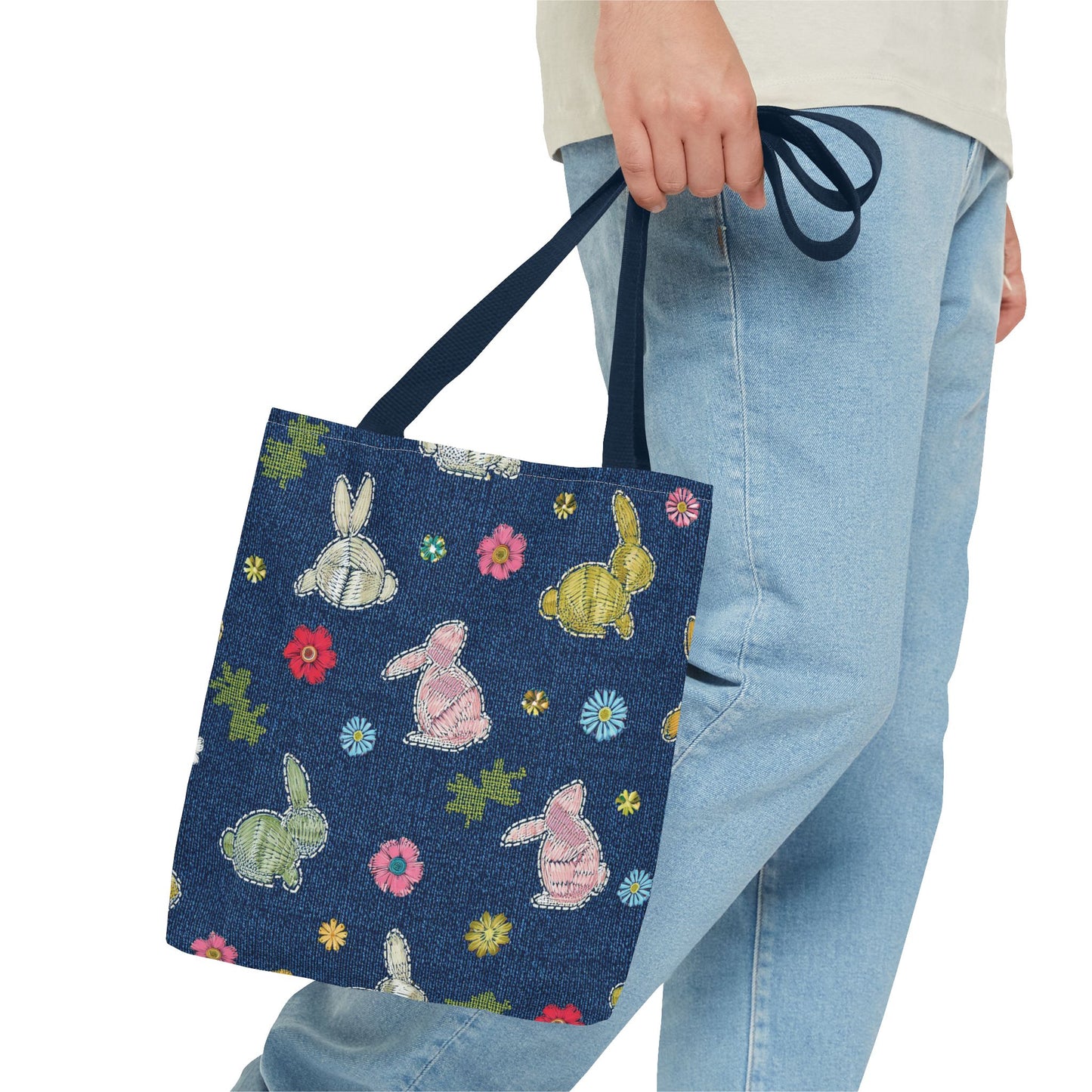Easter Graphic Design Denim Fabric Imitation Print Unisex Canvas Bag Poly Spun 3 Sizes Tote Bag 204-7