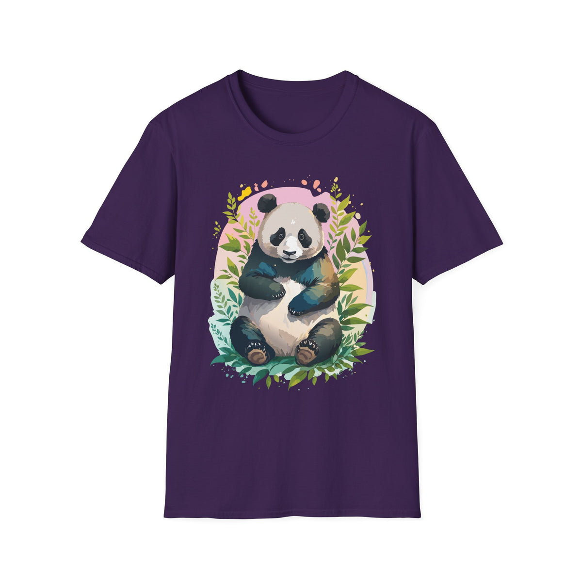 Cute Panda Illustration T-Shirt | Watercolor Bamboo Leaves Tee