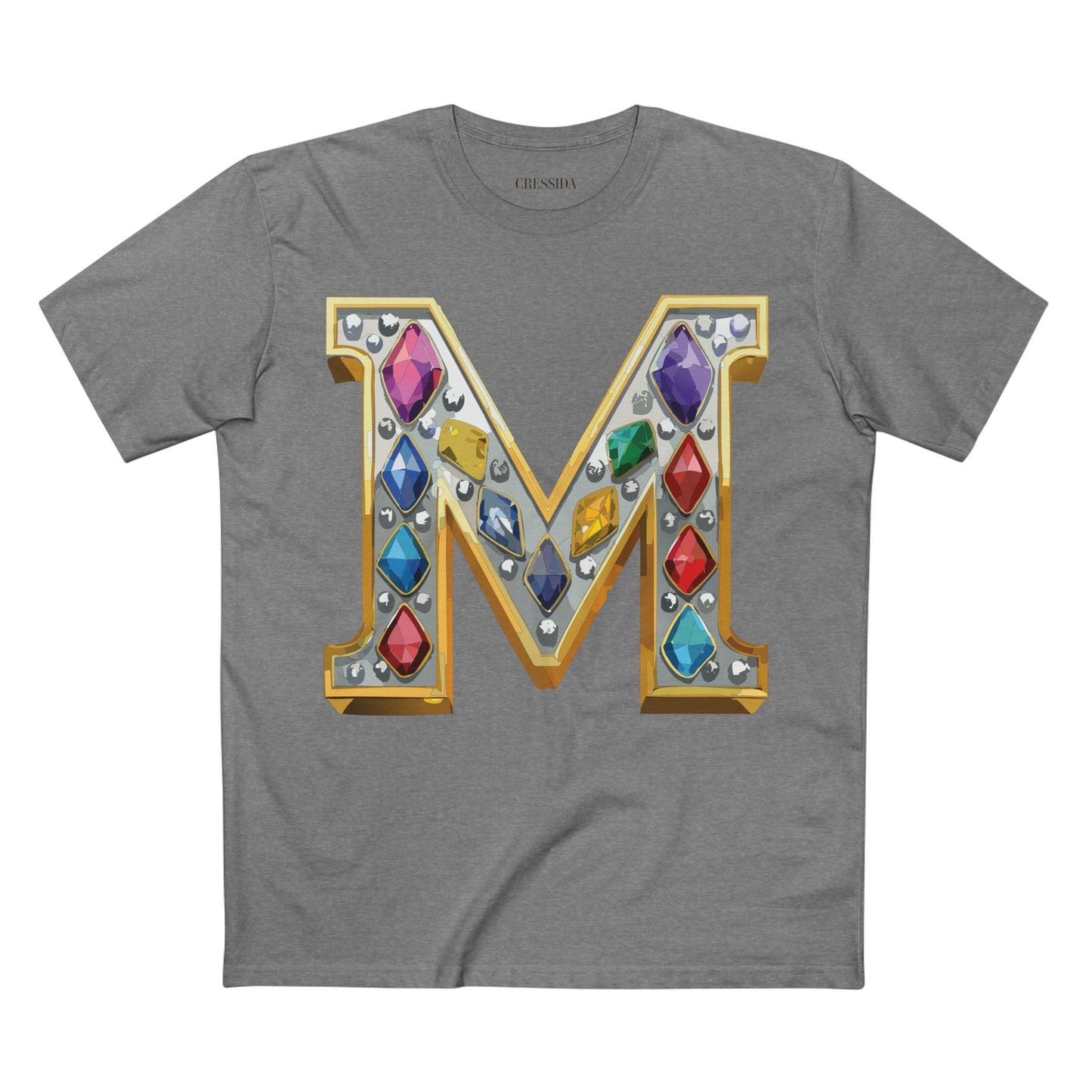 Letter M Graphic Design Tee Unisex 100 Cotton With Antique Gold Letters Artwork T-Shirt