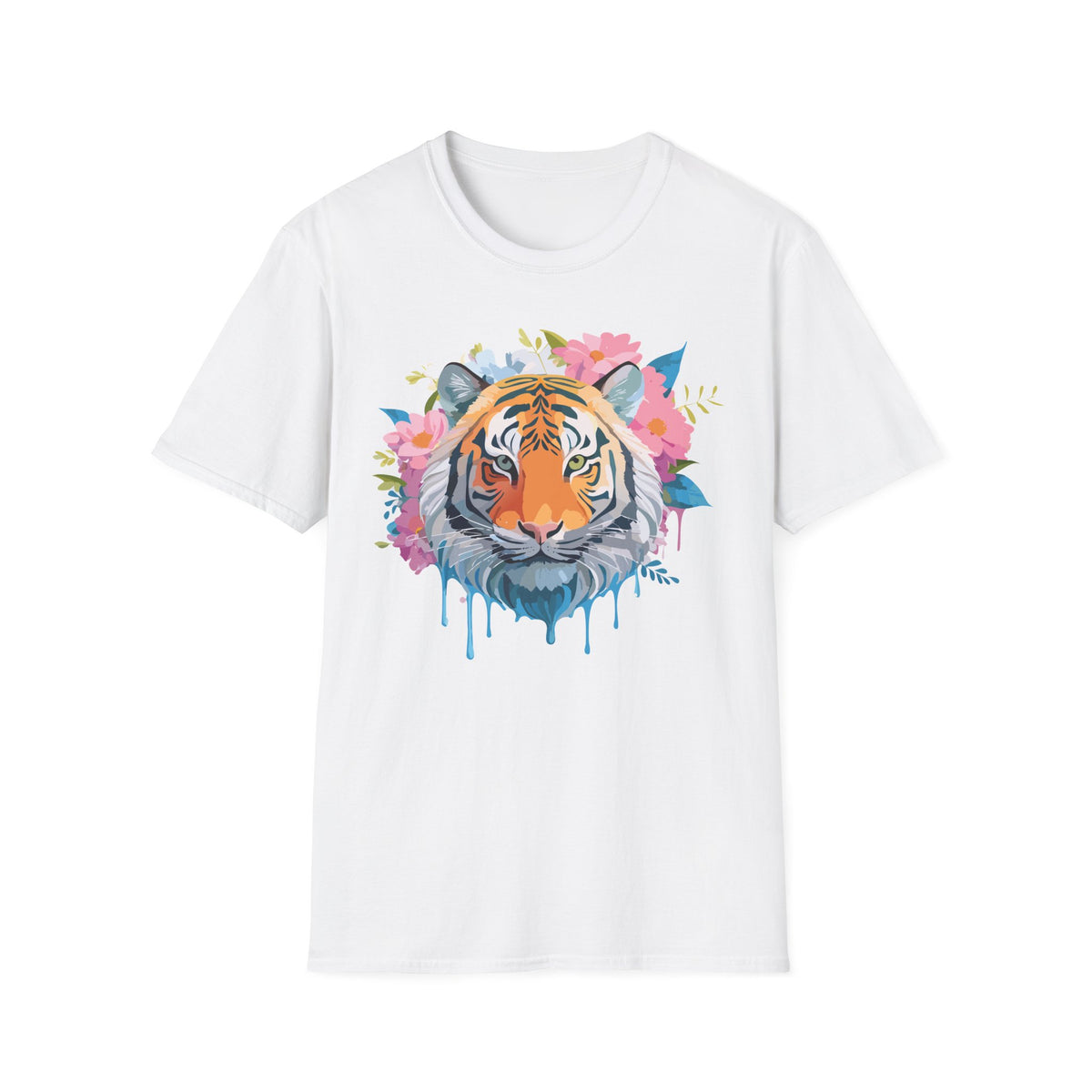 Floral Tiger Face T-Shirt | Watercolor Bloom Design