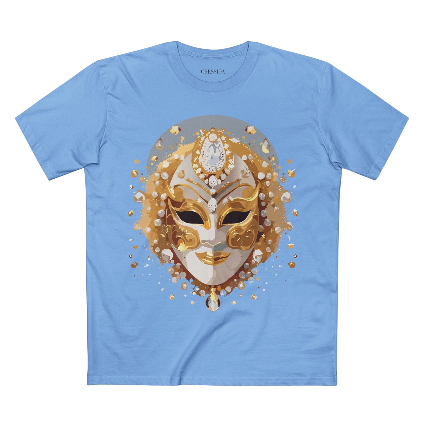 Carnival Mask Graphic T-Shirt Unisex 100 Cotton With Antique Gold Art Design Tee 5