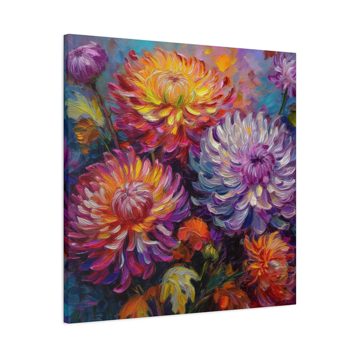 Chrysanthemums Print Canvas, Floral Oil Paint Print 20x20, 24x24, 30x30, 32x32, 36x36 Art Design Pine-Wood Inner Frame MC-158