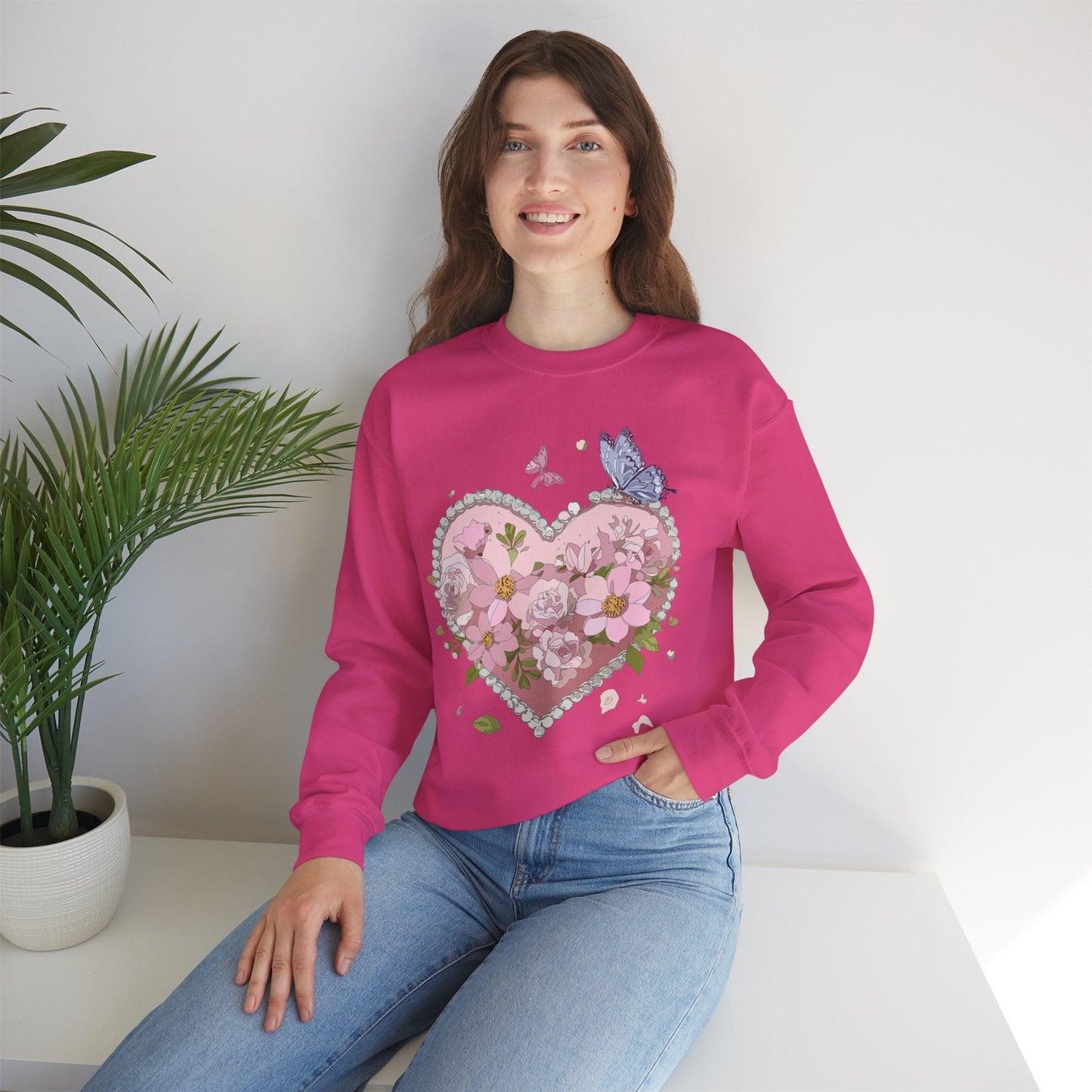 Floral Heart Sweatshirt for Unisex Valentines Day Crewneck Heart Floral Print Gift