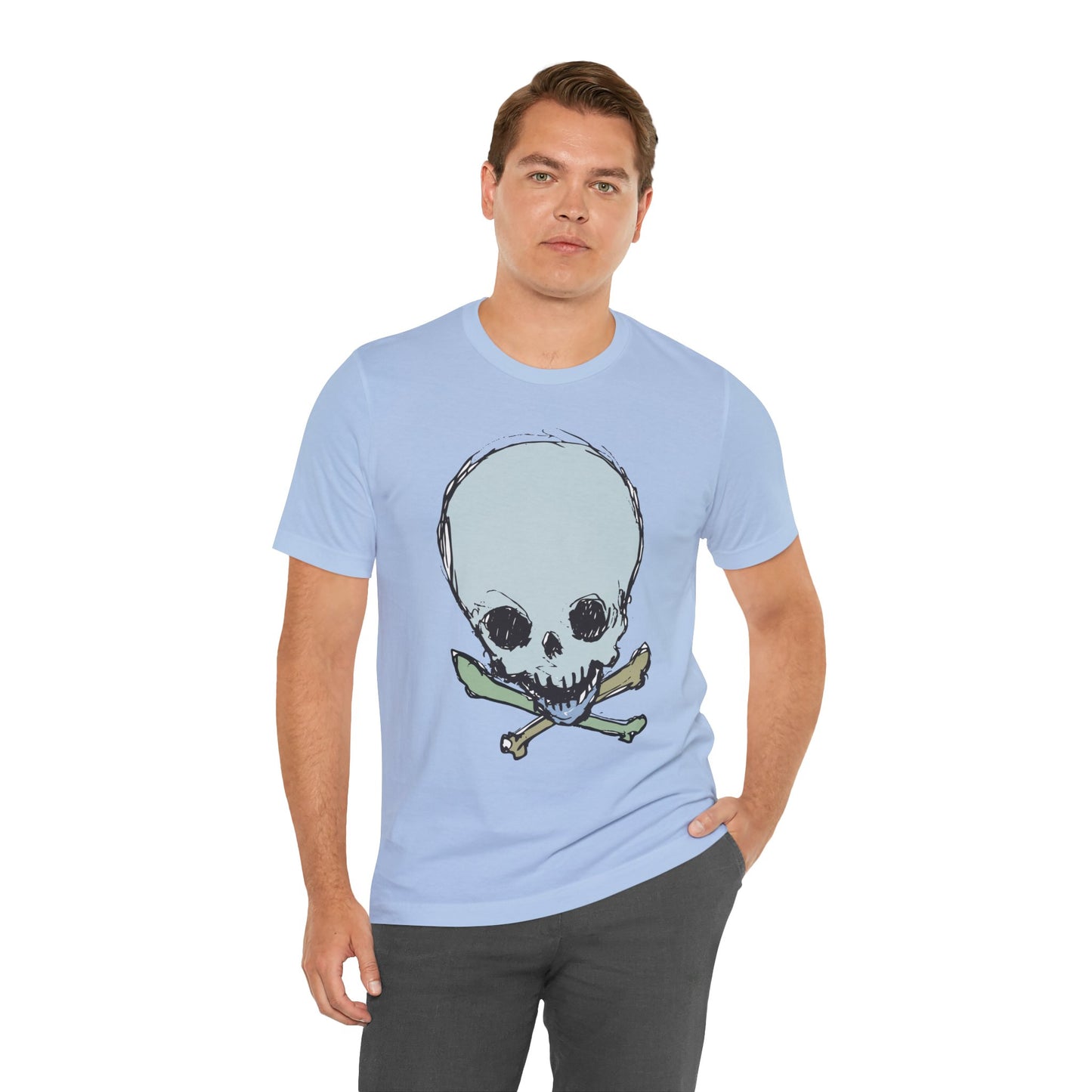 Lt Blue Skull Graphic Design Tee, Skull Shirt, Vintage Tees, Art Design T-Shirt, Vintage Graphic Tee, Art Shirts with Skulls
