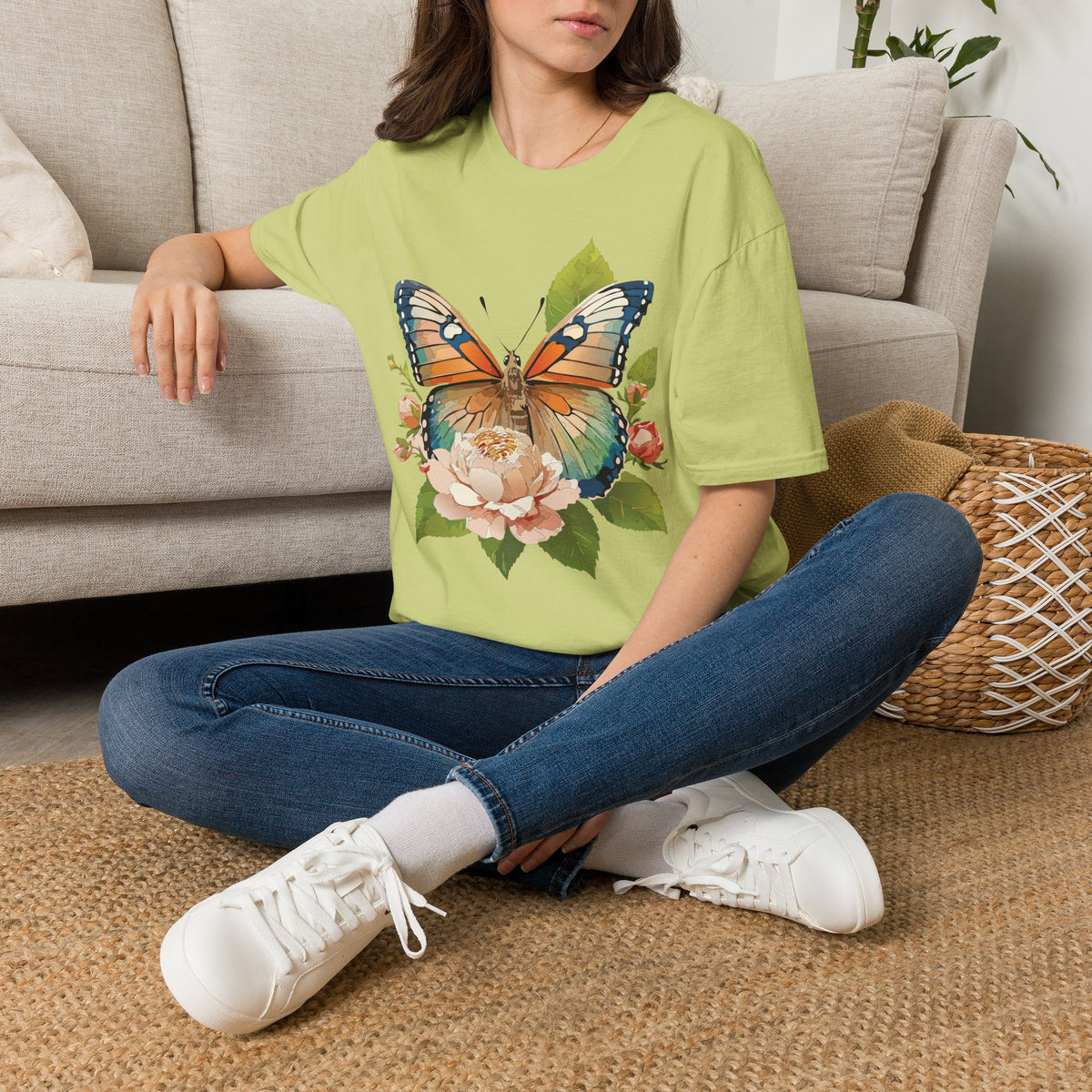 Butterfly Floral T-Shirt — Watercolor Monarch & Roses Graphic Tee Unisex 100 Cotton Gildan T-Shirt