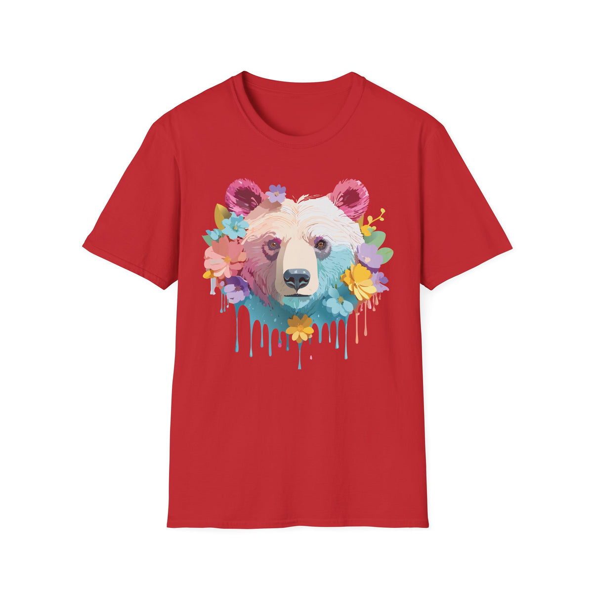 Colorful Floral Bear T-Shirt | Watercolor Drip Bear Tee