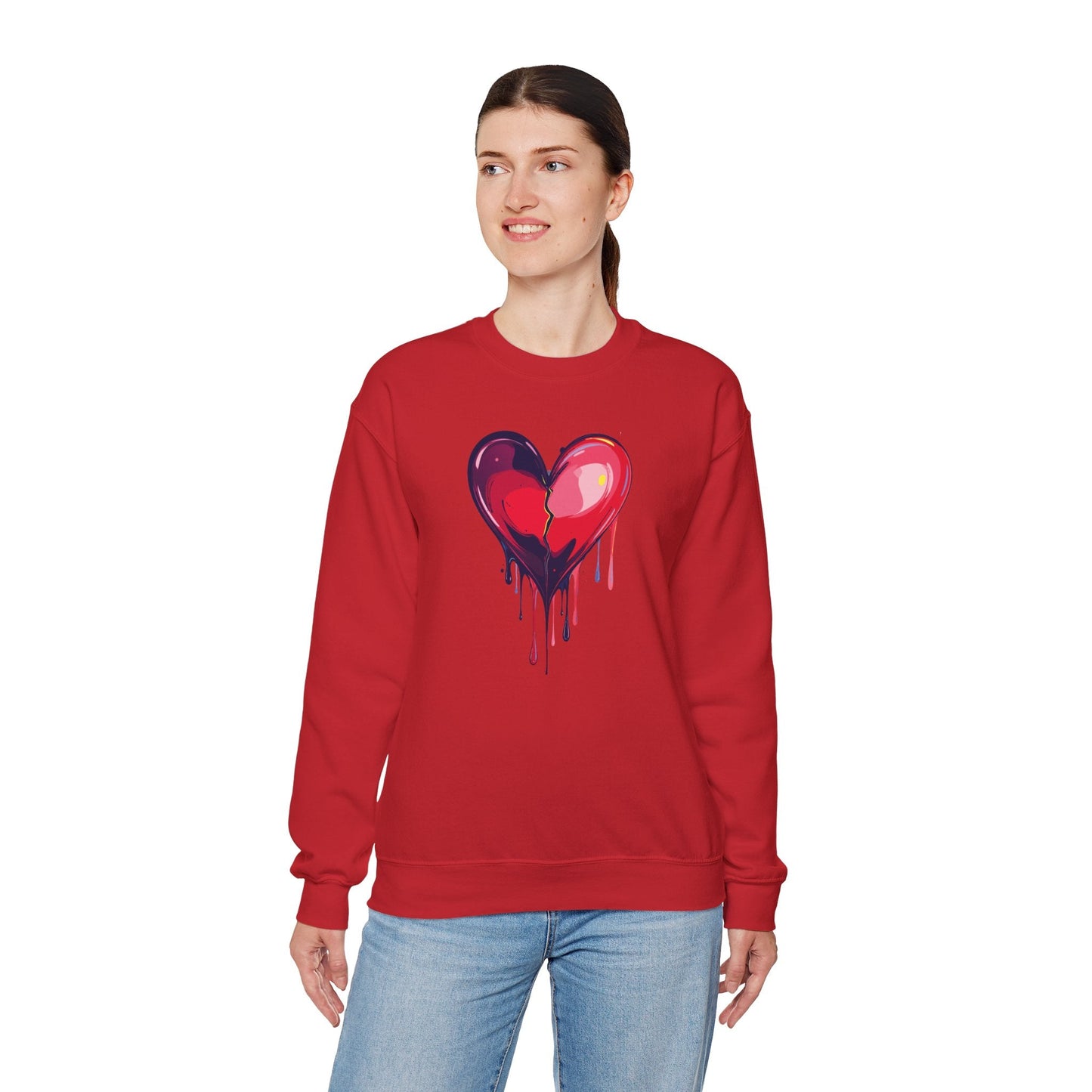 Red Heart Floral Sweatshirt Unisex Heavy Blend Crewneck Valentines Day Love Sweatshirt