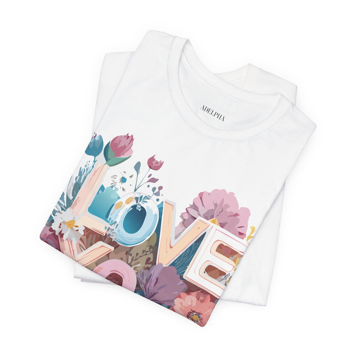 Valentine's Day Graphic Unisex Cotton Bella+Canvas Tee with Floral Art Design d102