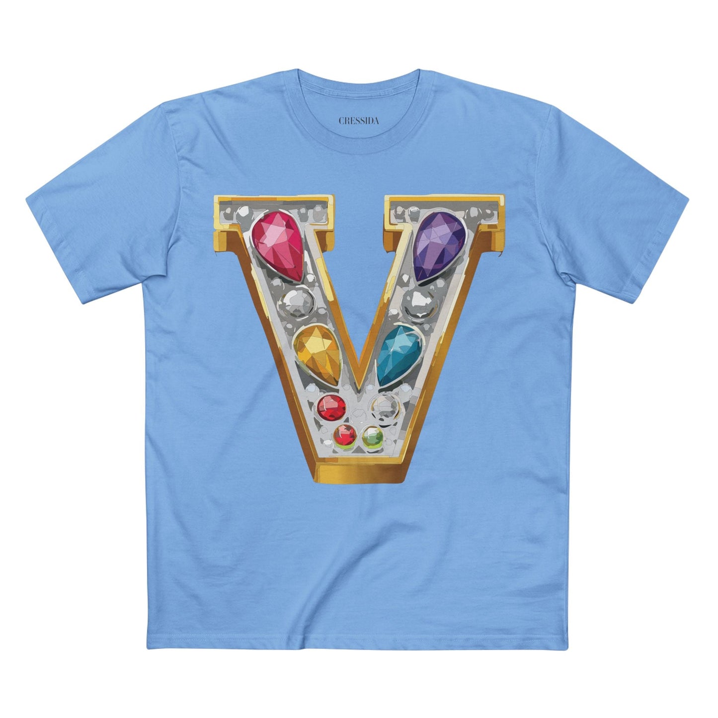 Letter V Graphic Design Tee Unisex 100 Cotton With Antique Gold Letters Artwork T-Shirt