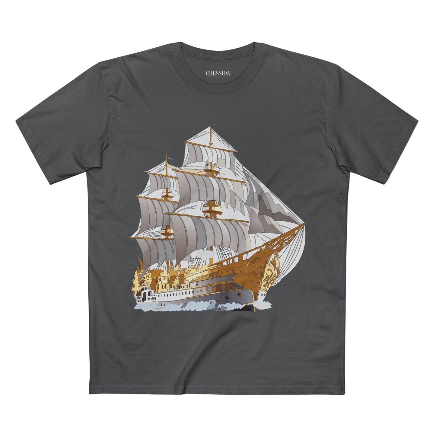 Ship Graphic Unisex 100 Cotton T-Shirt with Gold Frigate Art Design 15
