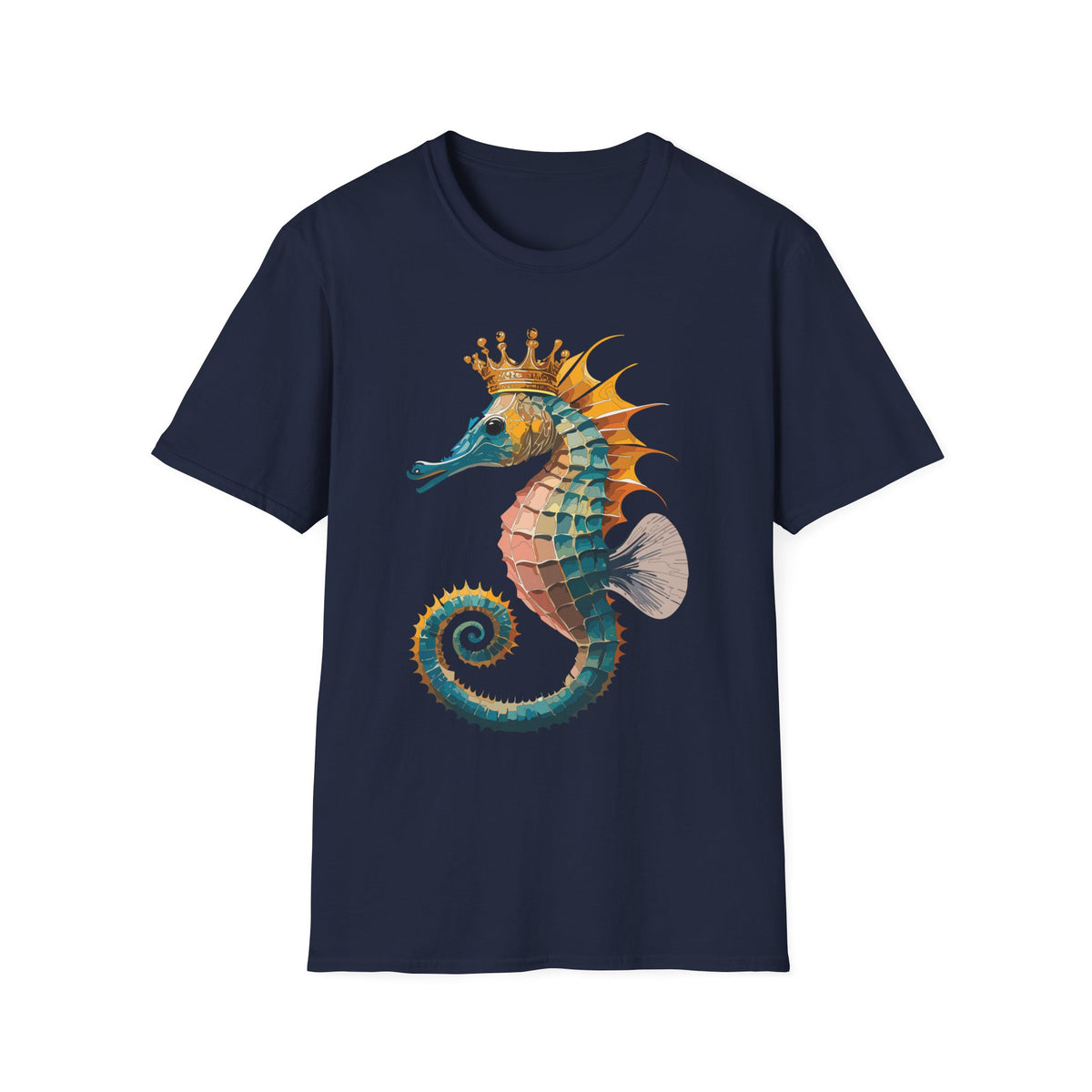 Crowned Seahorse T-Shirt | Colorful King Seahorse Illustration Tee