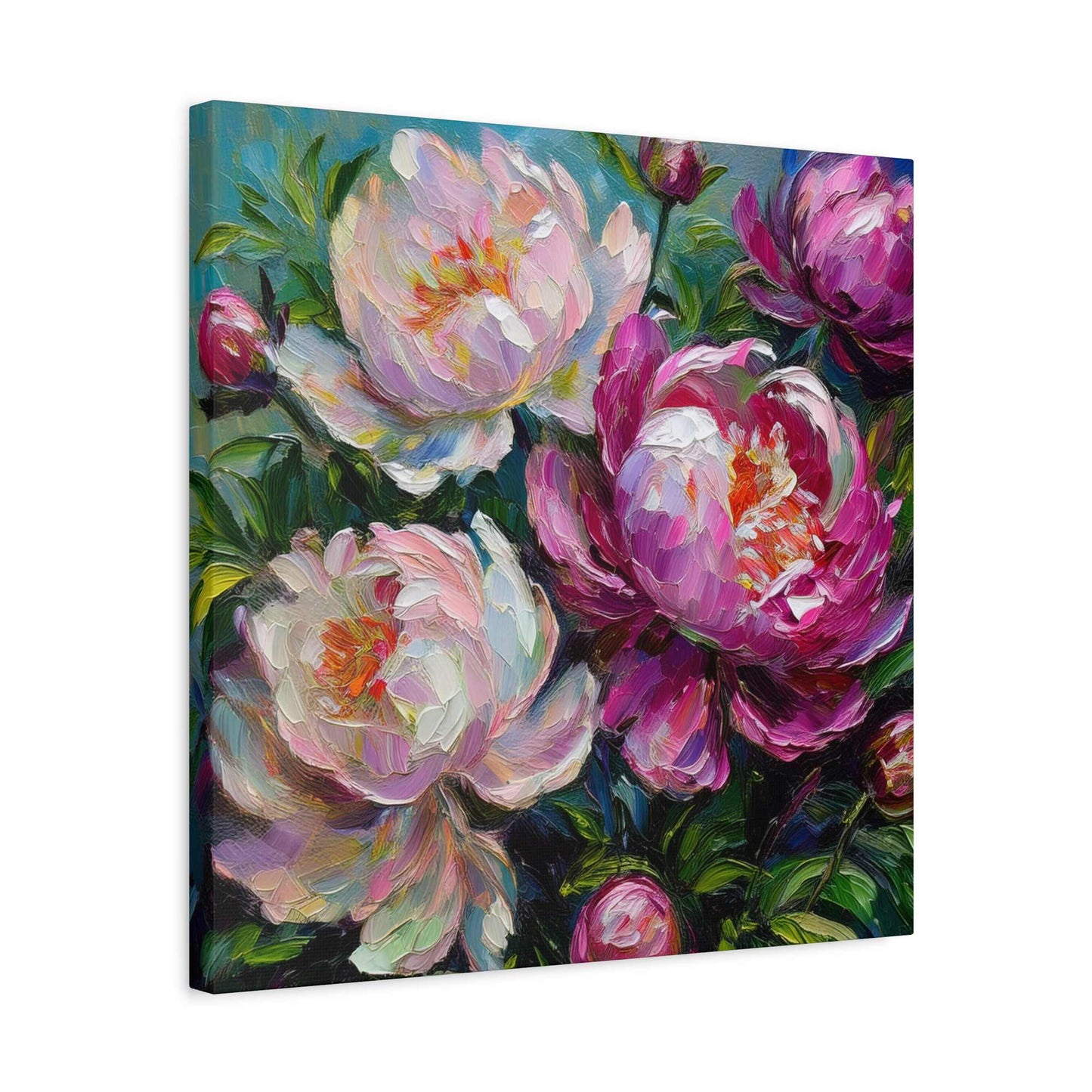 Pink Peonies Print Canvas, Floral Oil Paint Print 20x20, 24x24, 30x30, 32x32, 36x36 Art Design Pine-Wood Inner Frame MC-115