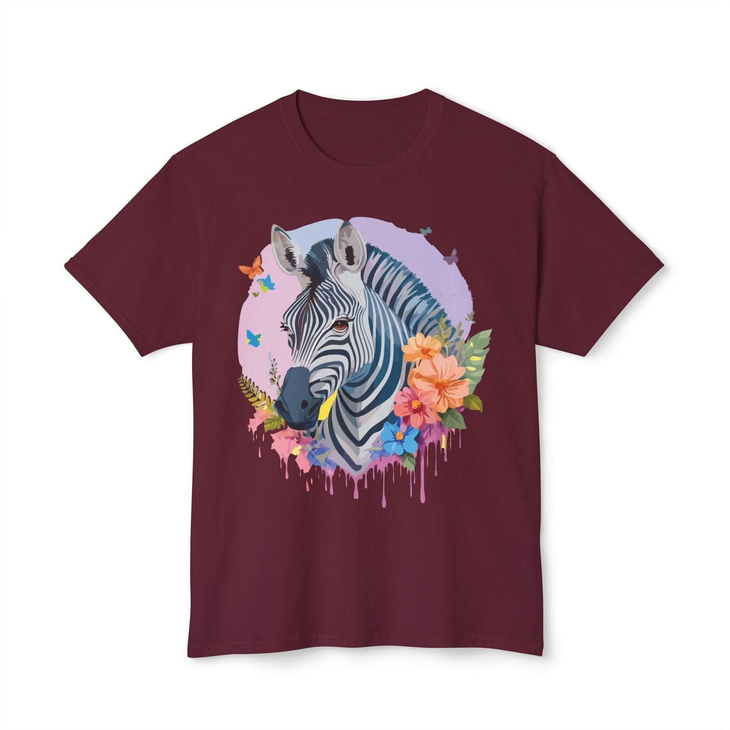 Unisex Zebra T Shirt With Art Print HD Cotton Vintage Zebra Tee Floral Design Graphic Tee