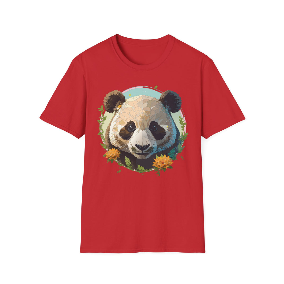 Smiling Panda Face T-Shirt | Floral Bamboo Illustration